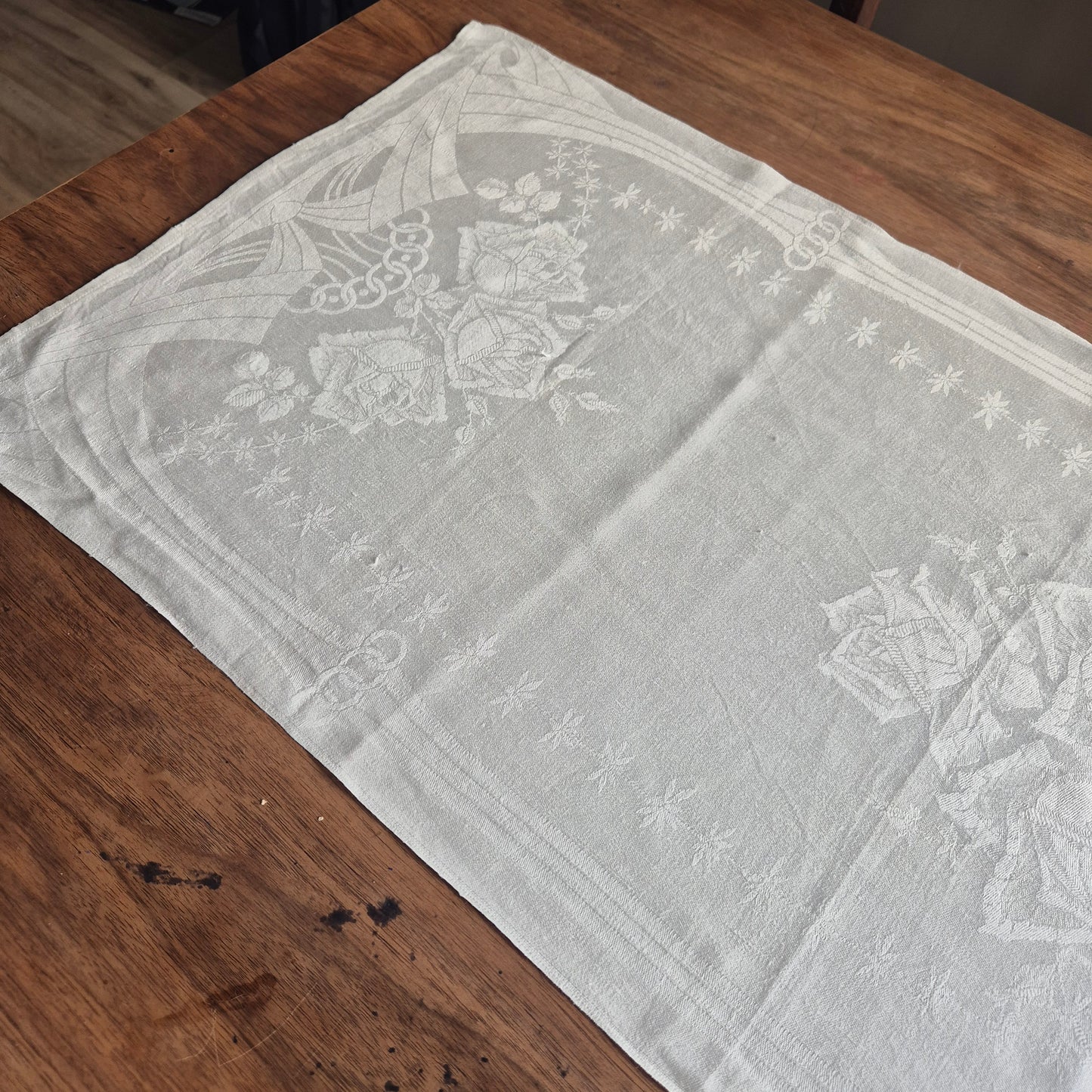Antikes Jugendstil Küchen-&Geschirrtuch Damast Baumwolle Monogramm M.J. Rosen