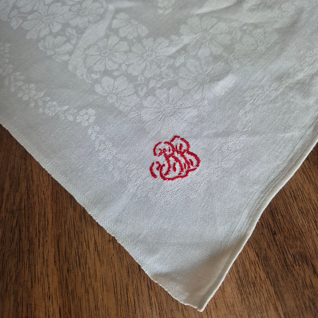 Antike Jugendstil Serviette Damast Baumwolle Monogramm B.B weiß
