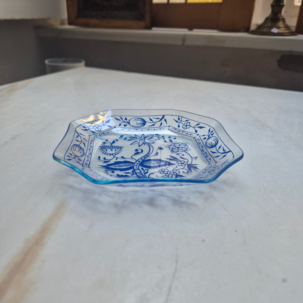 Vintage Zwiebelmuster hauchdünne Glas Schale/ Ringschale blau