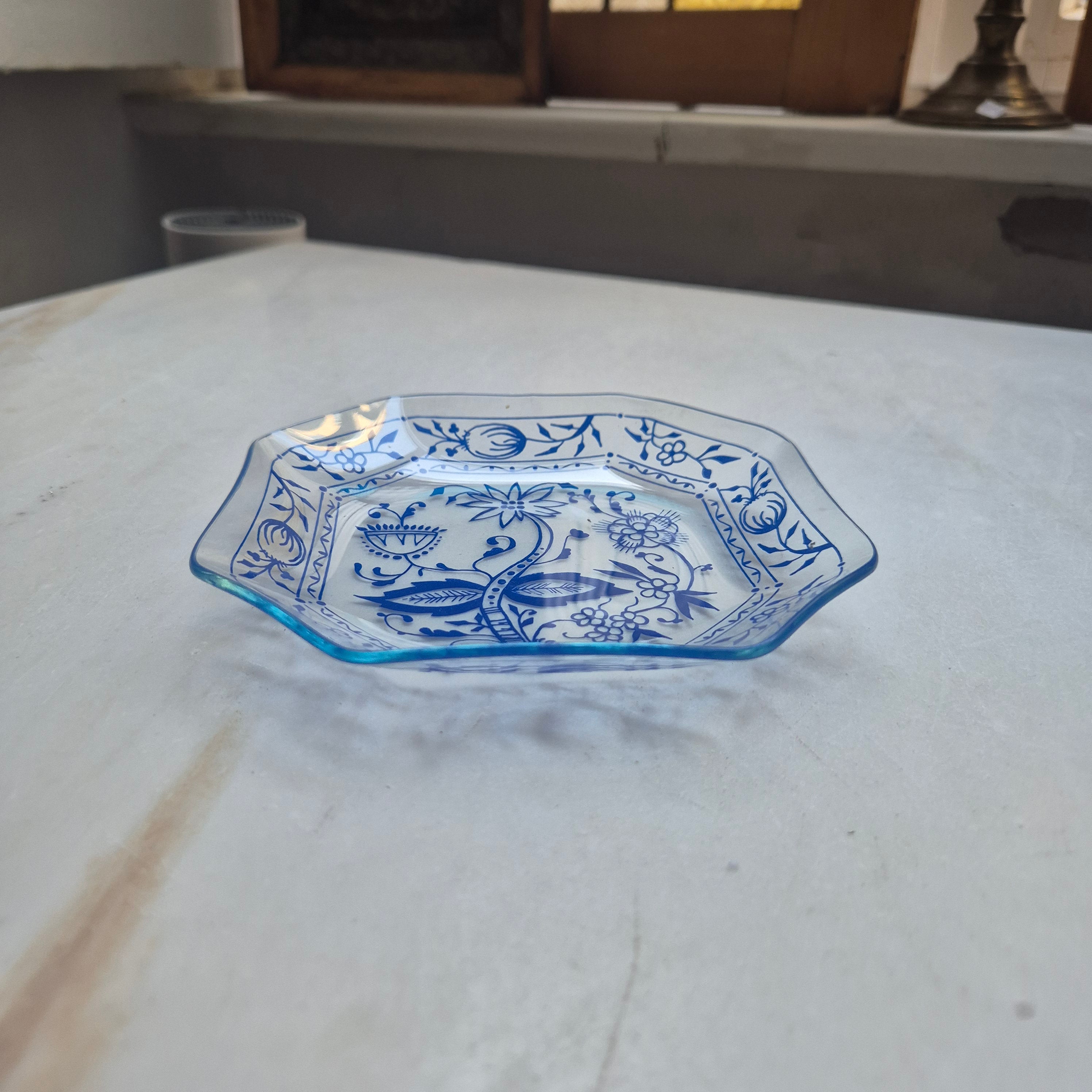 Vintage Zwiebelmuster hauchdünne Glas Schale/ Ringschale blau