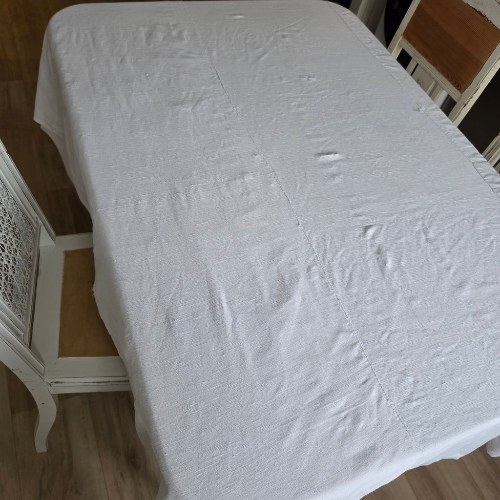 Antike Leinentischdecke mit Monogramm & Charme - Shabby Chic - Wabi-Sabi - 215x140cm