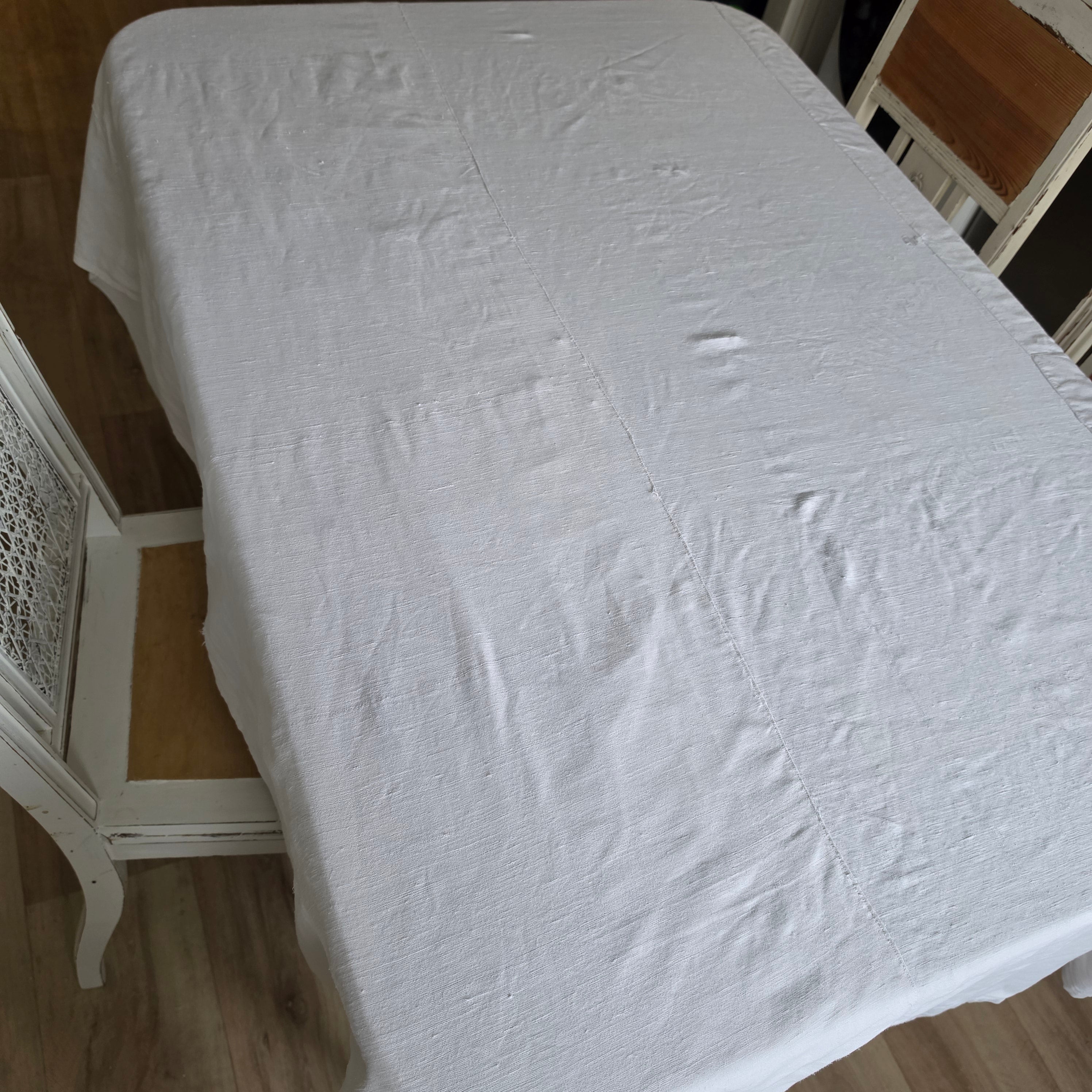 Antike Leinentischdecke mit Monogramm & Charme - Shabby Chic - Wabi-Sabi - 215x140cm