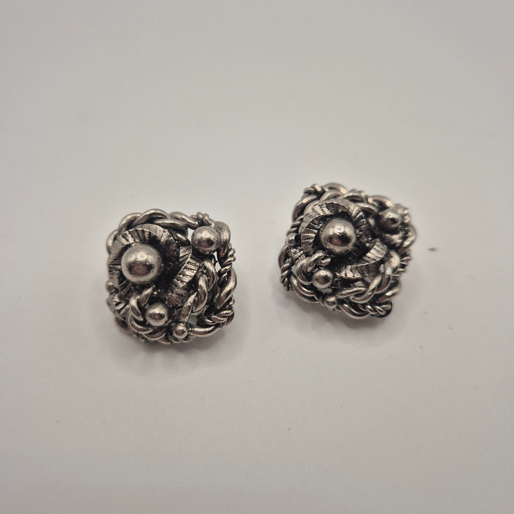 Vintage 50er Jahre Massive Runway Ohrringe / Made in West Germany Statement Clips Silber