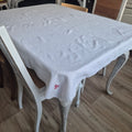 Antike Bauernleinen-Tischdecke mit roter Monogramm-Stickerei -  105x145cm