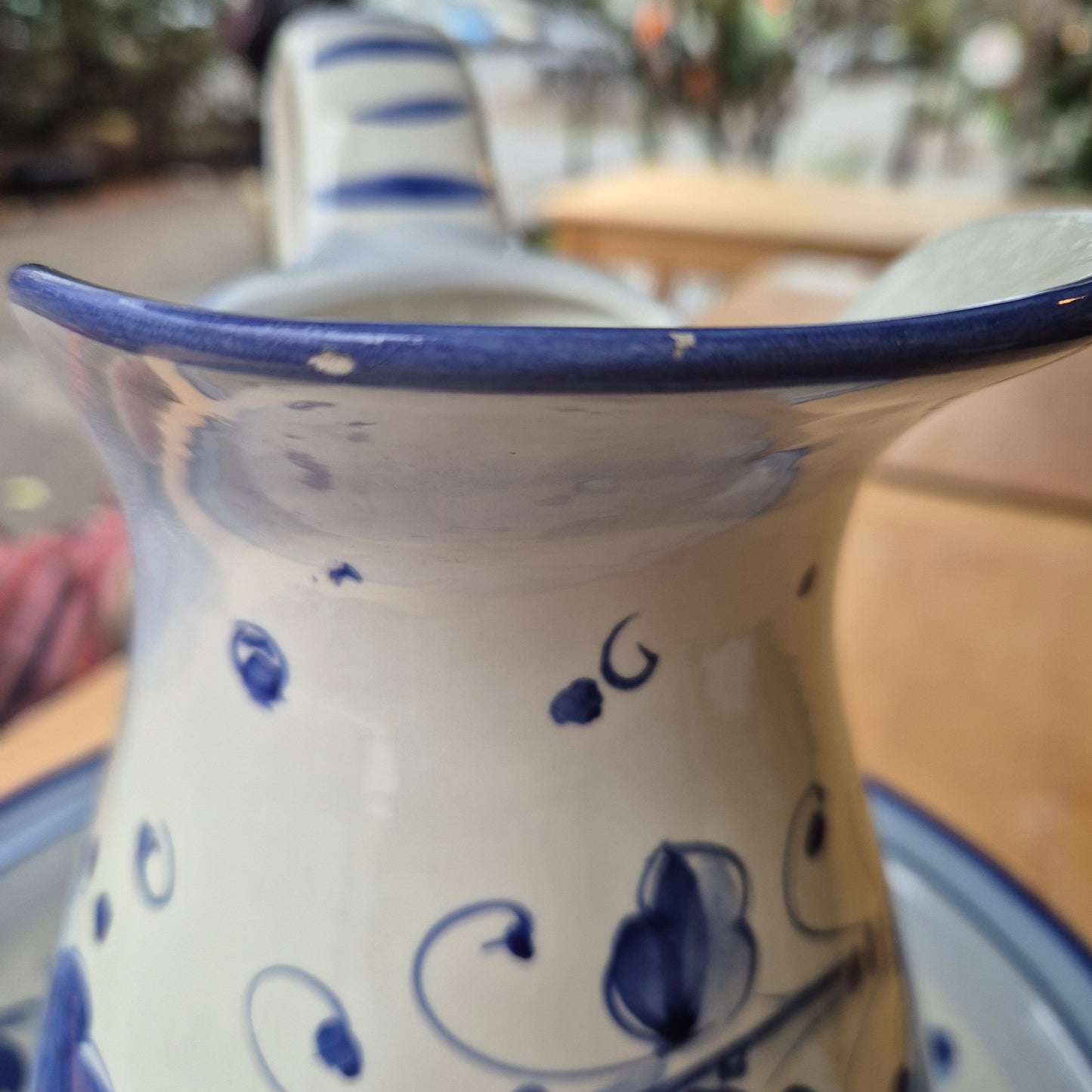 Vintage Krug mit Waschschüssel Keramik blau weiß