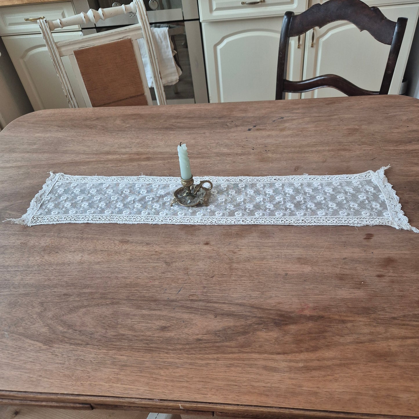 1x Antike handgemachte Spitze Borte Stickerei 16x78cm Zierdeckchen