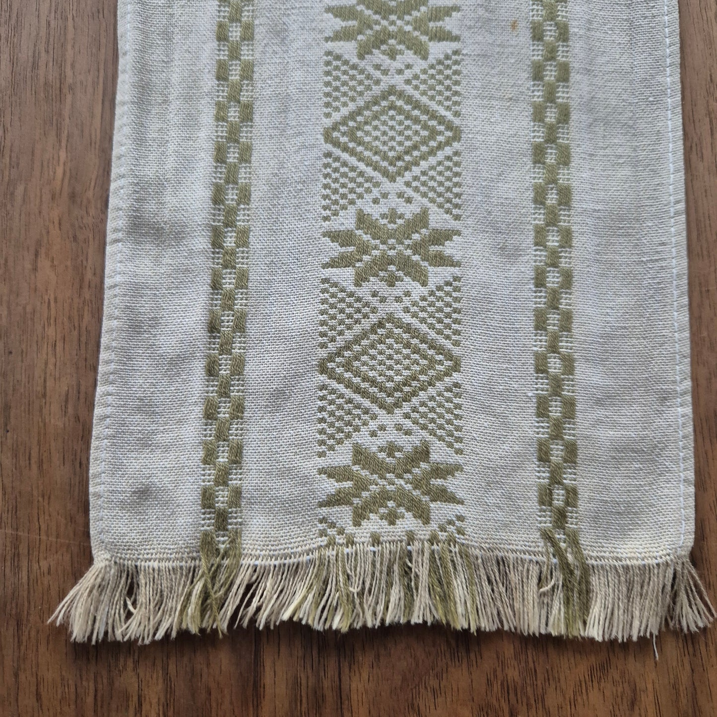 Alter Vintage Mini Läufer beuge Grün 16.5cm x 107cm