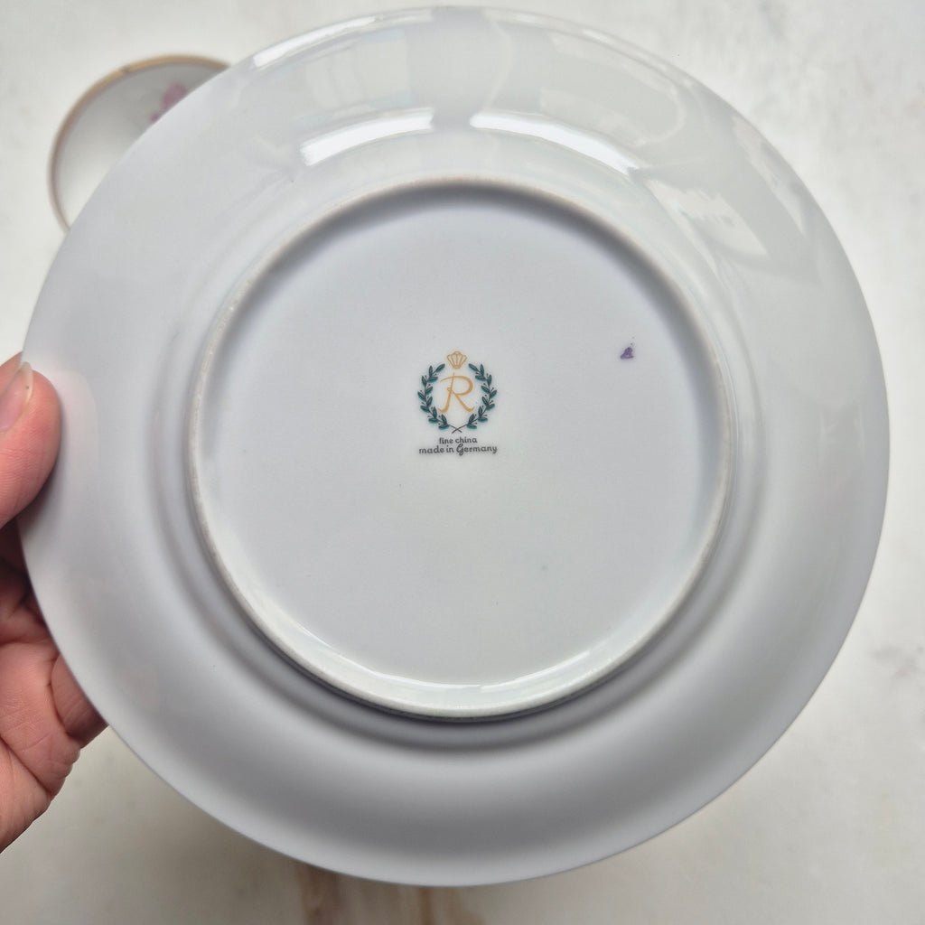 DDR Porzellan Gedeck 1x Tasse & 1x Kuchenteller mit Rosenmotiv