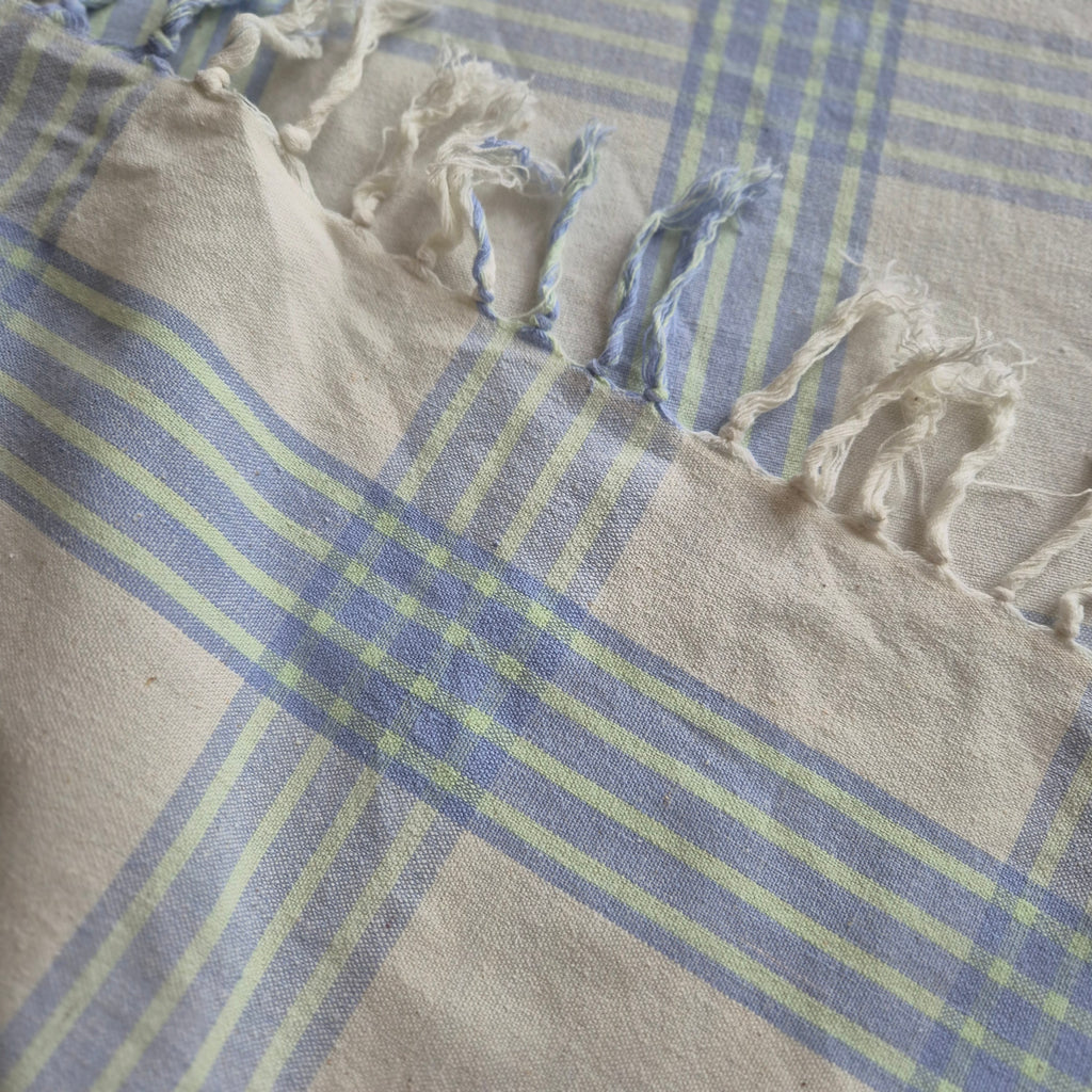 Vintage Karo Tischdecke grün blau Baumwolle 165x165cm