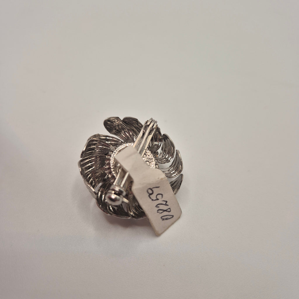 Feine 50er Jahre Brosche Blume Blüten Silber Strasssteine edel