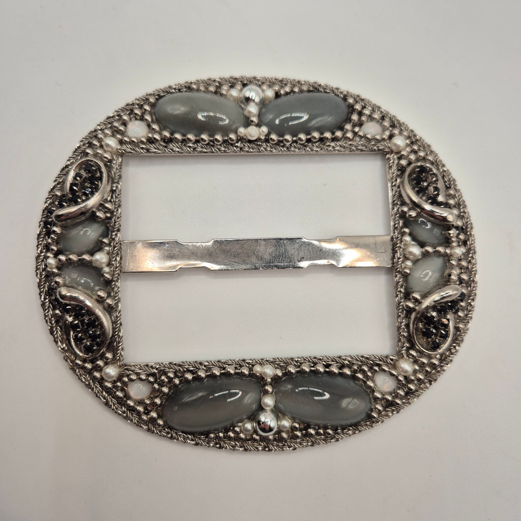 Große Vintage 80er Jahre Gürtelschnalle Oval Handmade silber grau