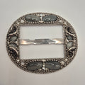 Große Vintage 80er Jahre Gürtelschnalle Oval Handmade silber grau