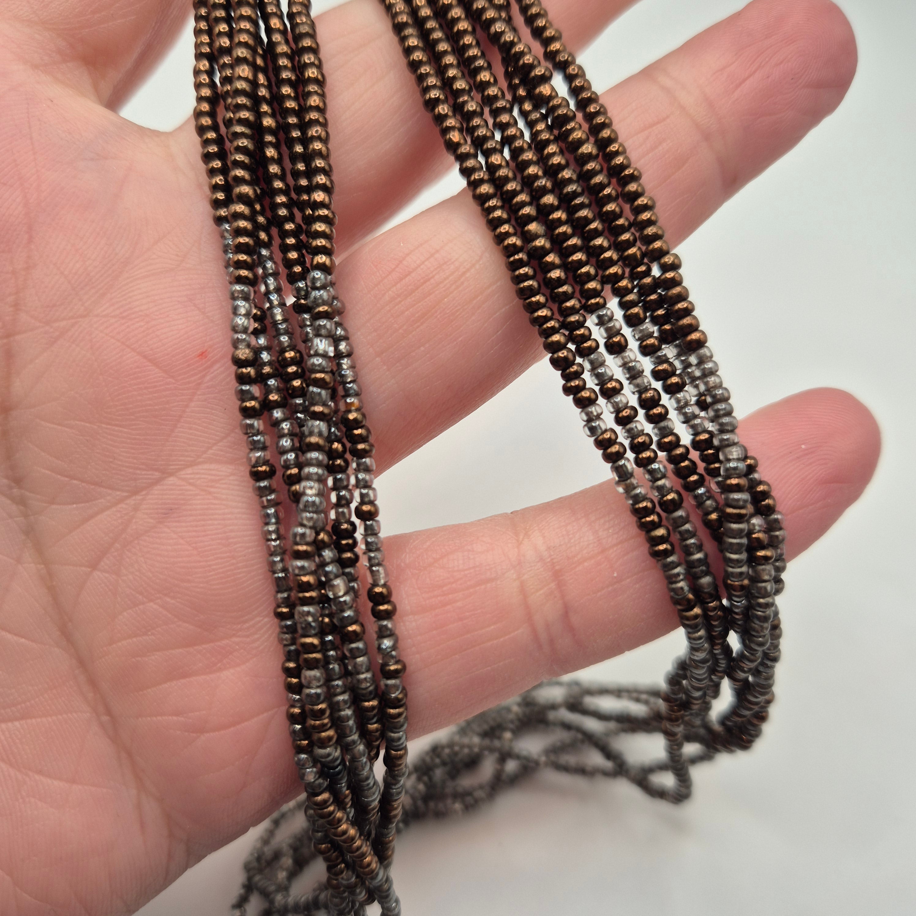 Vintage Multi-Strand Halskette Perlenkette grau braun