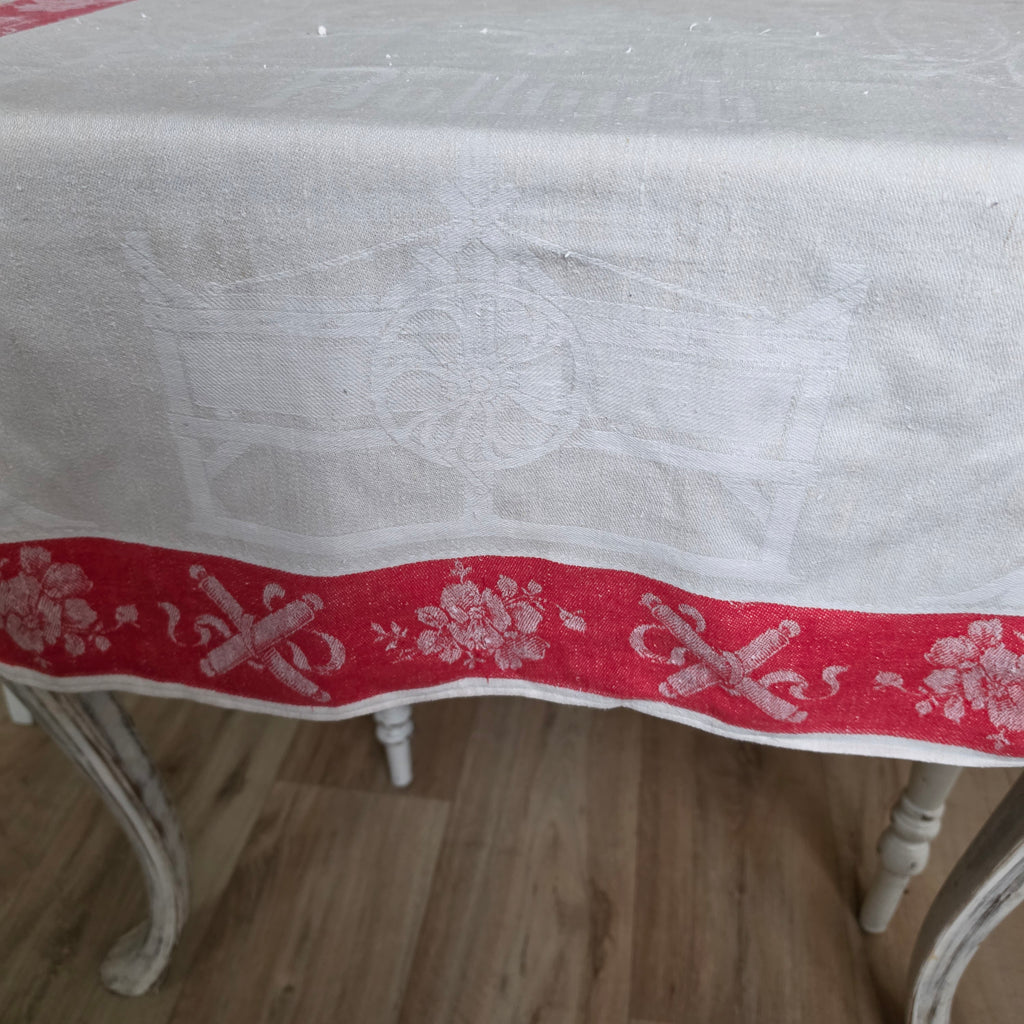 Antikes „Rolltuch“ - Mangeltuch mit seltenem Mangel-Motiv – Um 1900 - 80x195cm