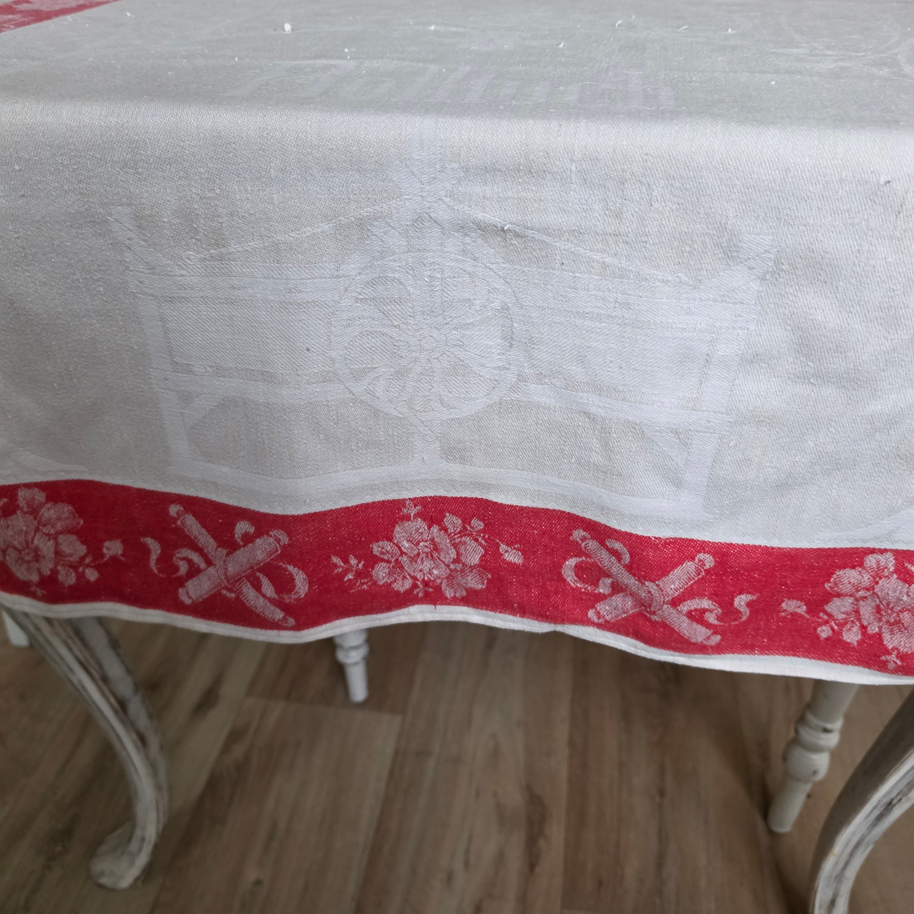 Antikes „Rolltuch“ - Mangeltuch mit seltenem Mangel-Motiv – Um 1900 - 80x195cm