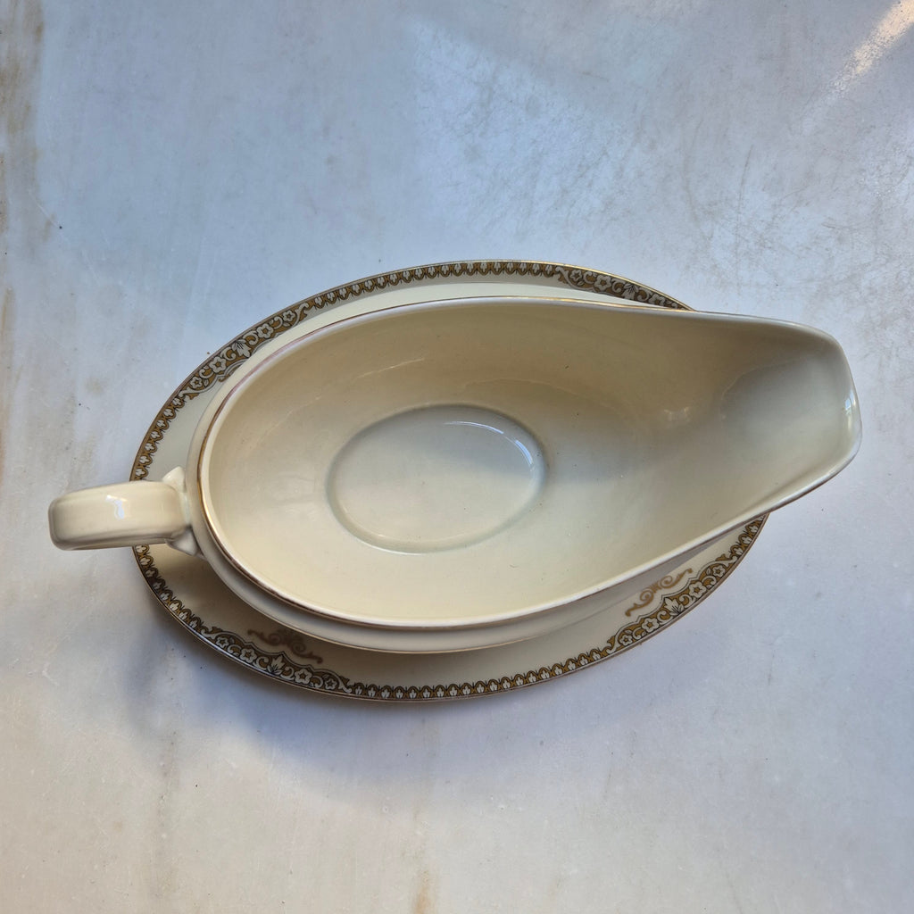 Antike Saucen Sauciere Schüssel Elfenbein Porzellan Goldrand Heinrich H&Co. Selb