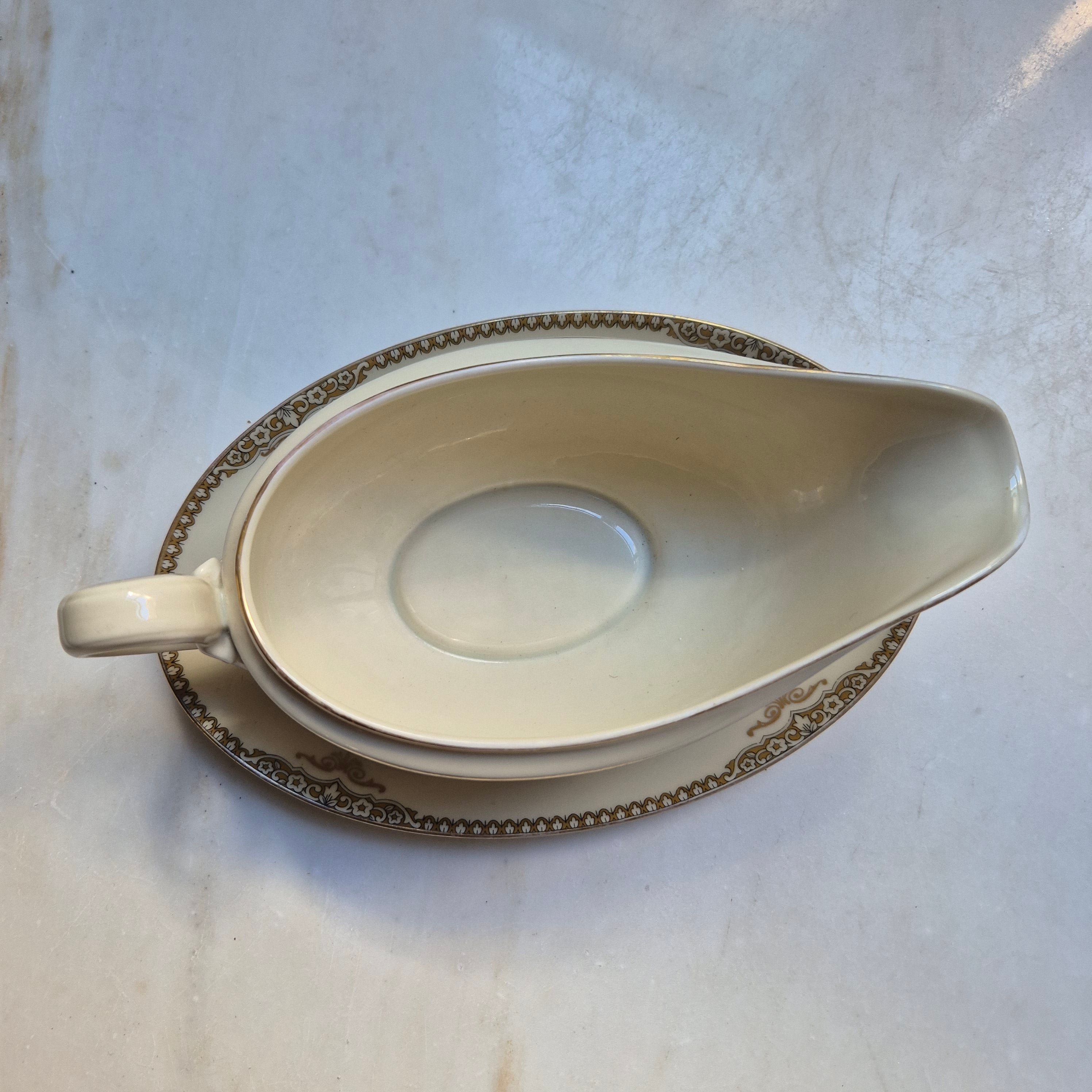 Antike Saucen Sauciere Schüssel Elfenbein Porzellan Goldrand Heinrich H&Co. Selb