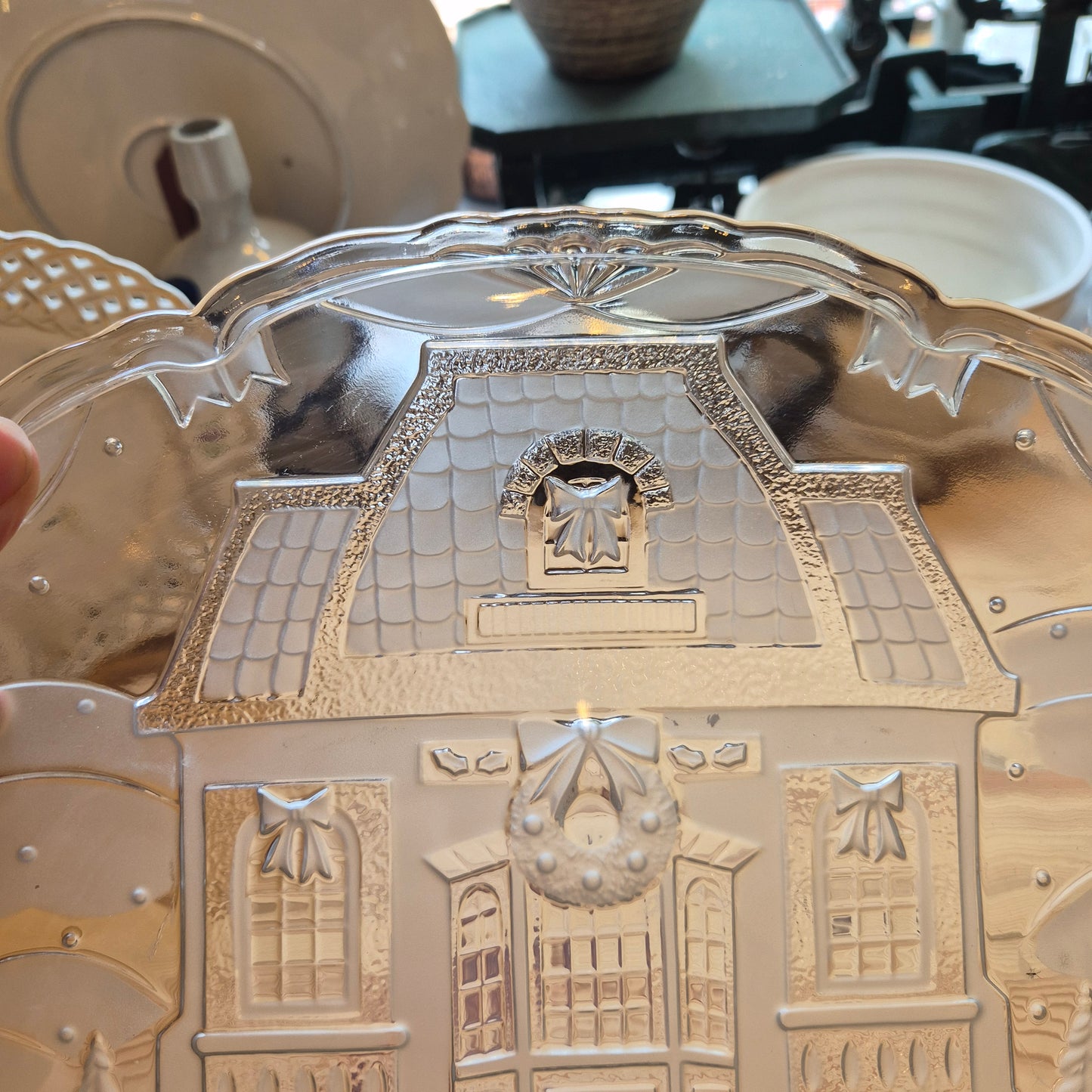 Großer Weihnachtsteller Glasteller Antik French für Obst Servierteller Platte Landhaus Vintage