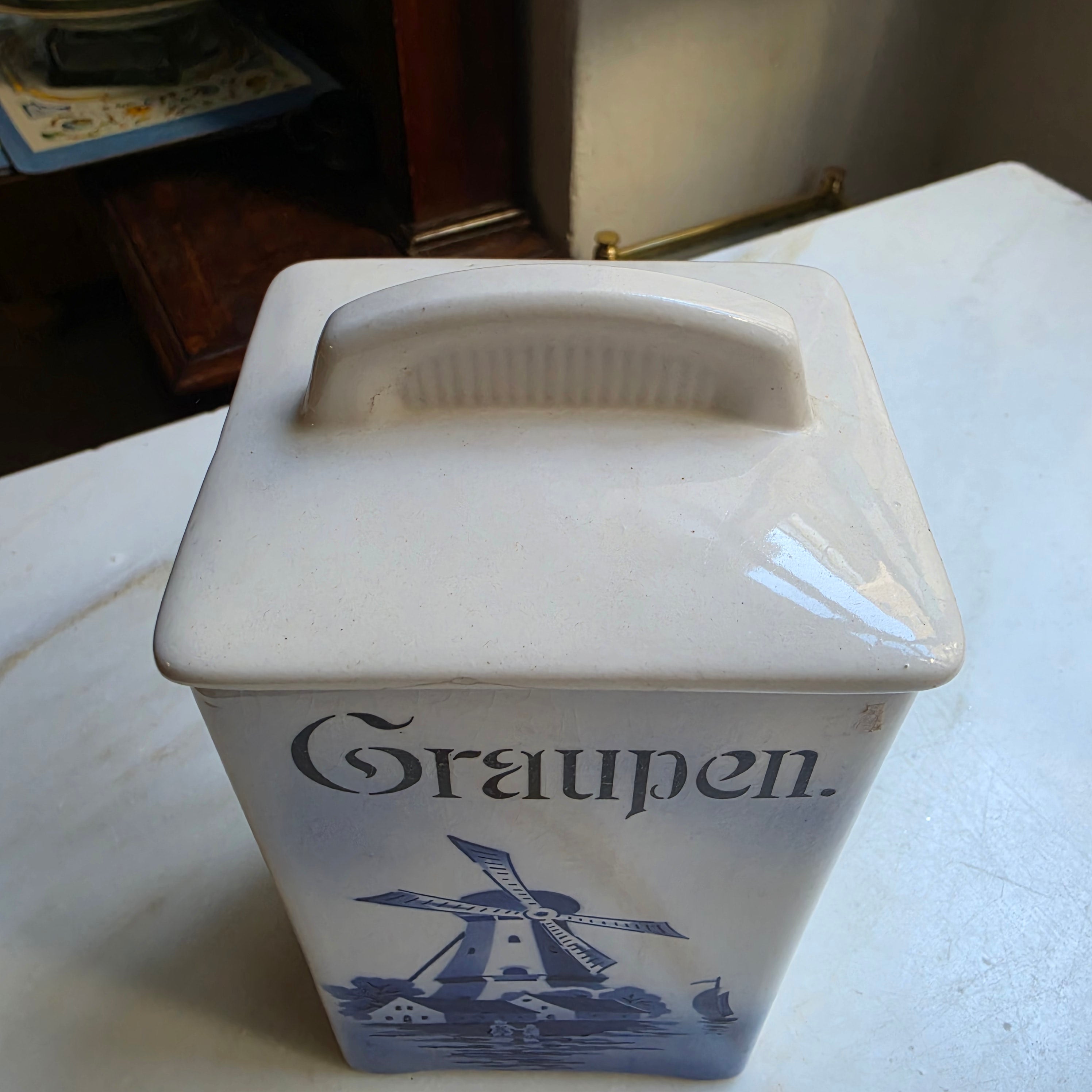 Antike Vorratsdose Jugendstil Keramik "Zucker" oder "Graupen" um 1930