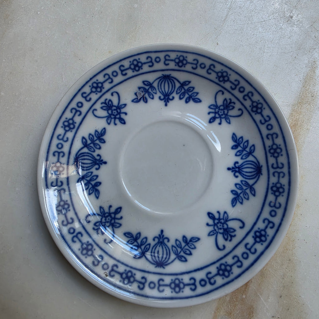 1x Kahla GDR Zwiebelmuster Kobaltunterglasur Mokkatasse mit Untertassen Vintage blau weiß