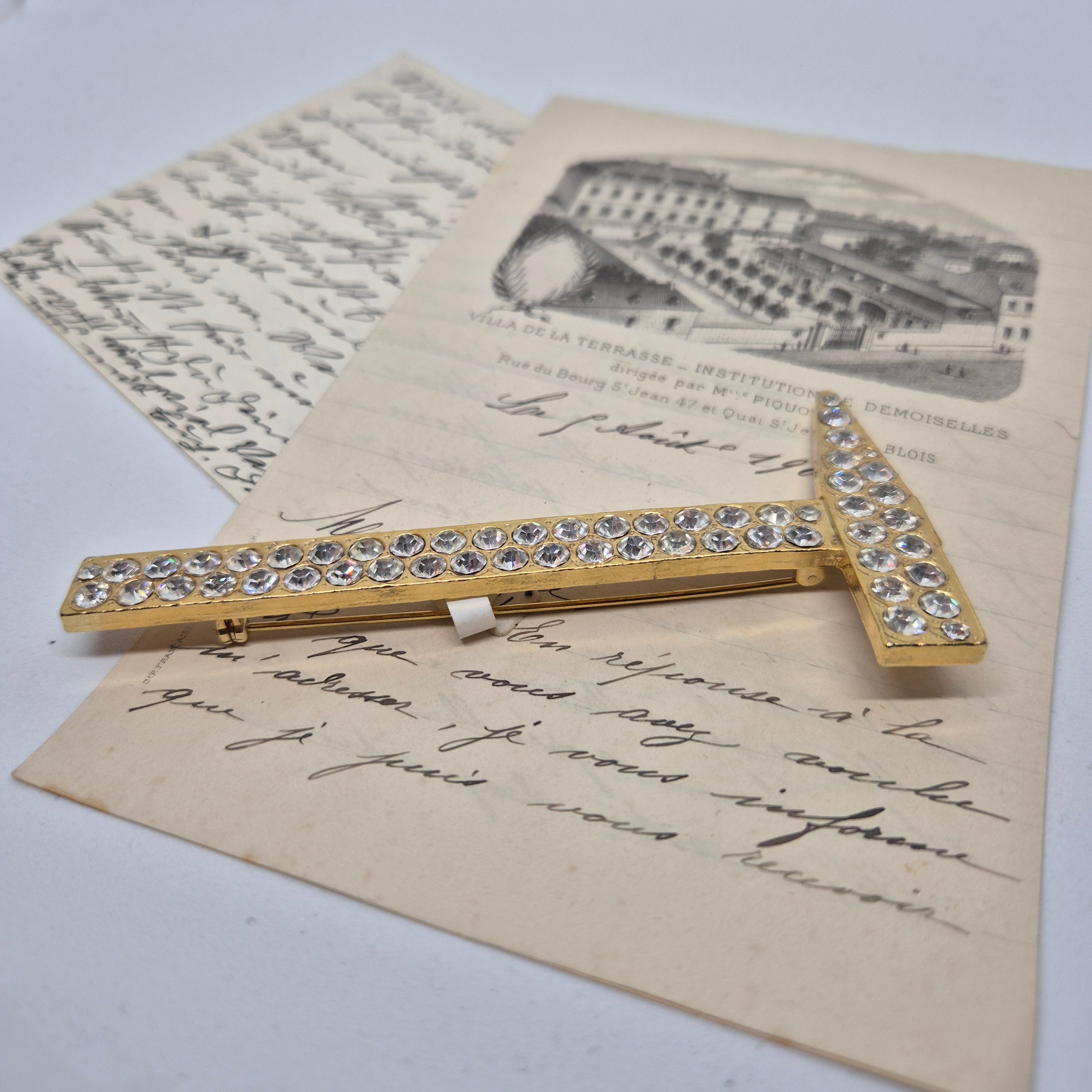 50er Jahre große Antik Brosche Werkzeug Modeschmuck Gold Strasssteine Hammer Handwerker