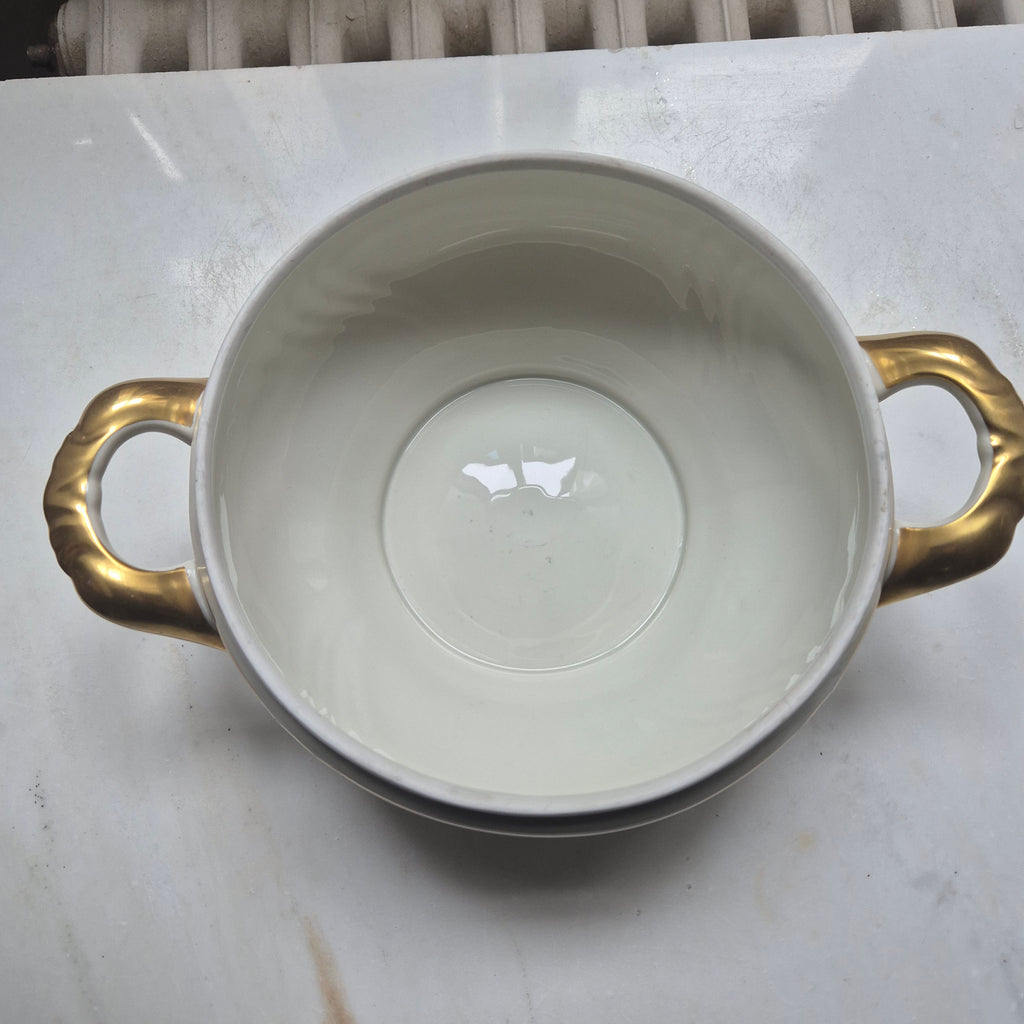 Alte große Suppenterrine mit Deckel Vintage Bavaria Porzellan elfenbein gold