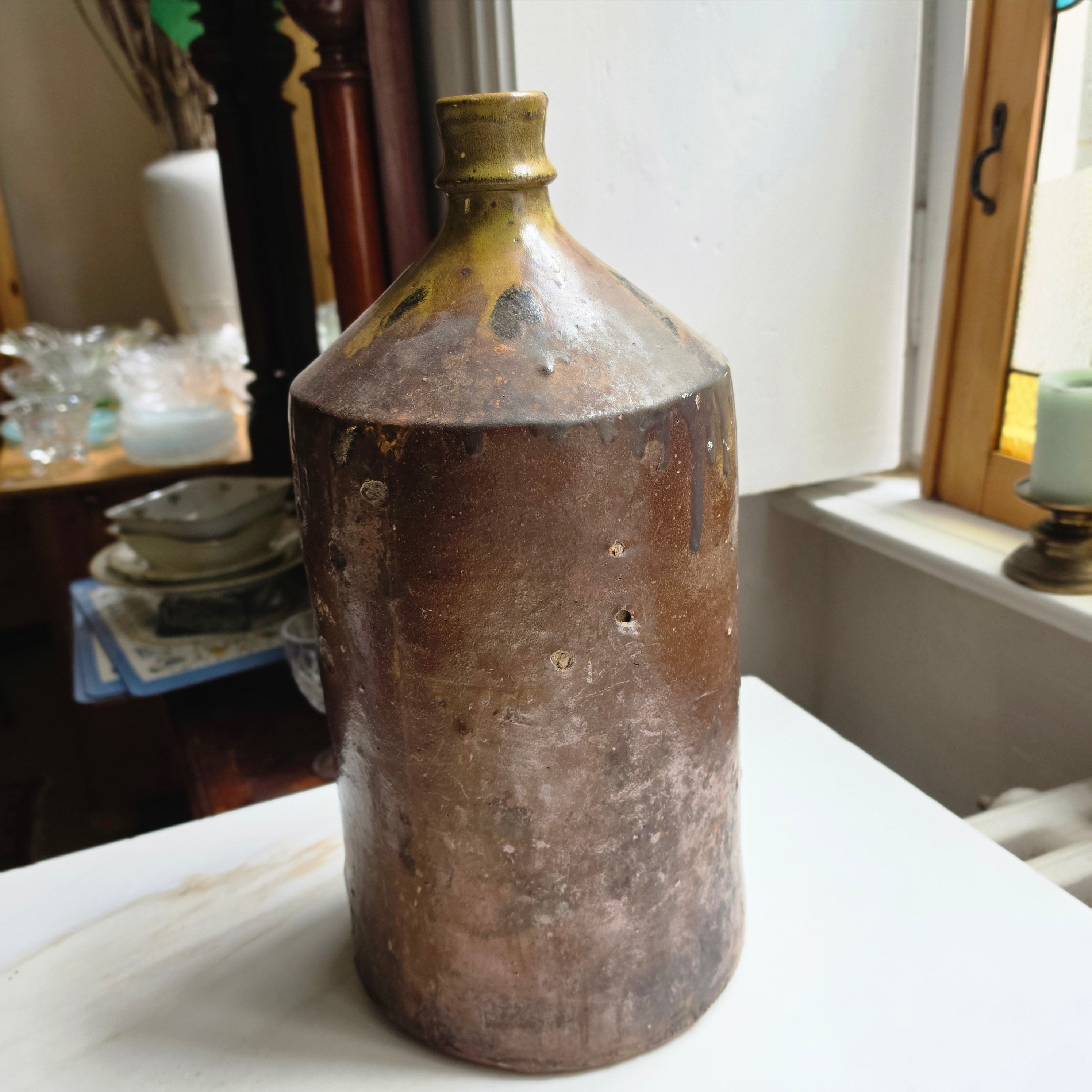 Alte Steingut-Flasche - Vase (groß) - Uriges Tongefäß mit toller Glasur