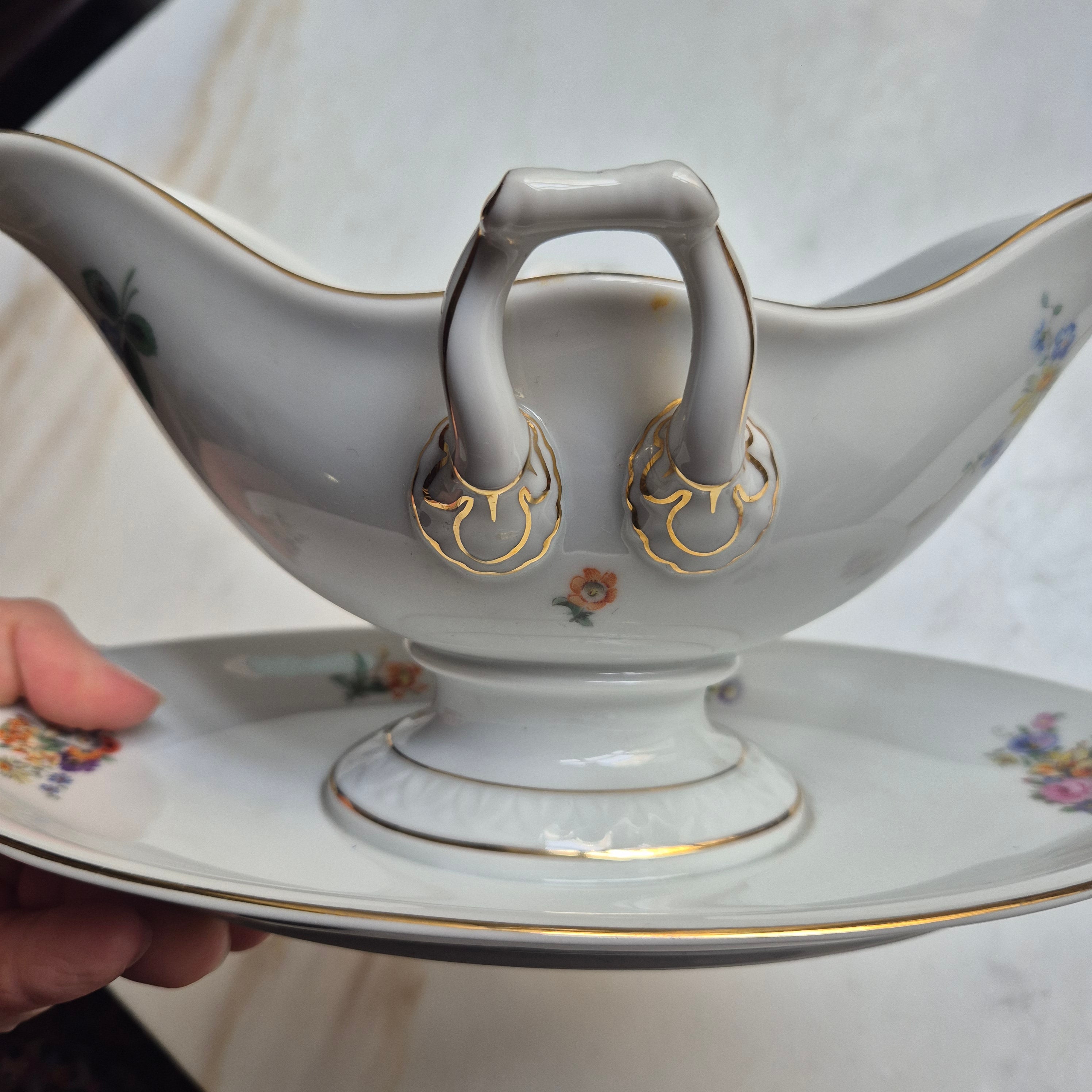 Antike Saucen Sauciere Schüssel Blumenmalerei Porzellan Goldrand Rosenthal