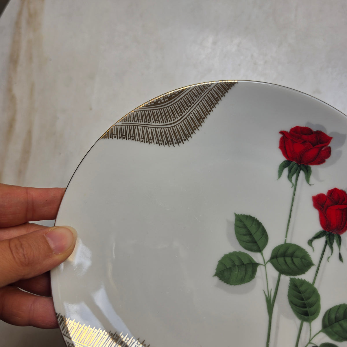 Vintage Mitterteich Bavaria Porzellanteller mit Rosen & Goldverzierung – Mid-Century