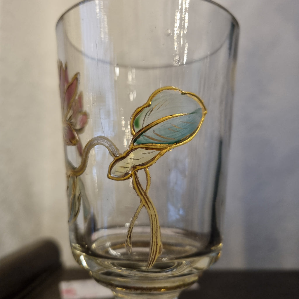 Antikes Emaille Glas Weinglas Handbemalt Blume