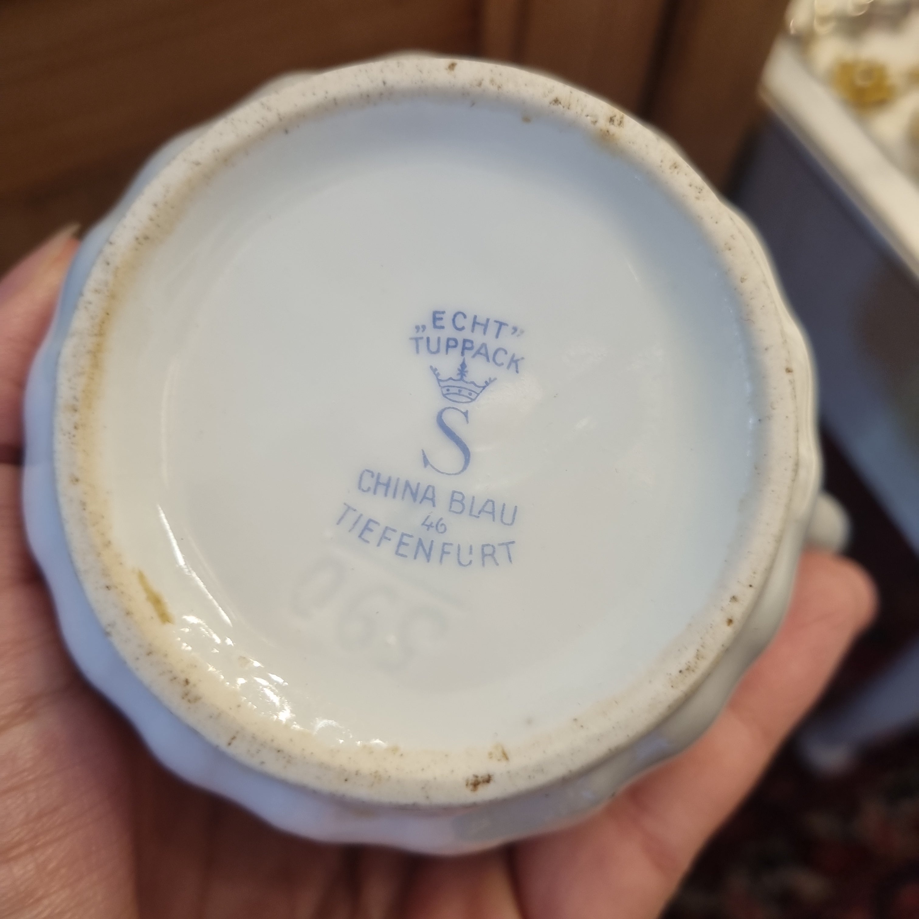 Milchkanne Milchkännchen Porzellan Weiß/Blau Landhaus Shabby Vintage