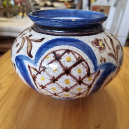 Antike Handbemalte Asiatische Vase mit Vogelmotiv und feinen Krakelee