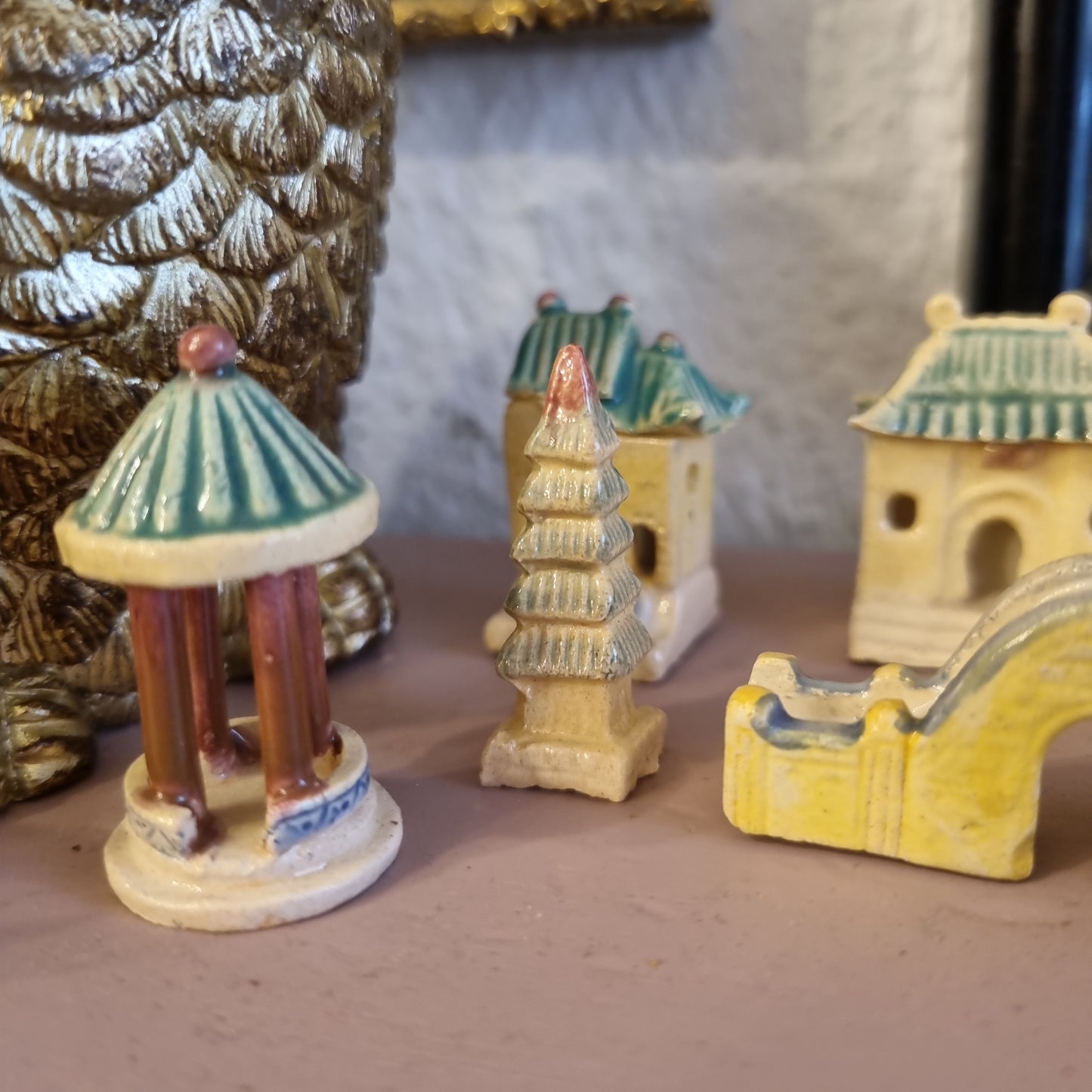 Mini Miniatur Keramik Stadt Asiatisch Chinesisch Vintage Antik handmade  Midcentury