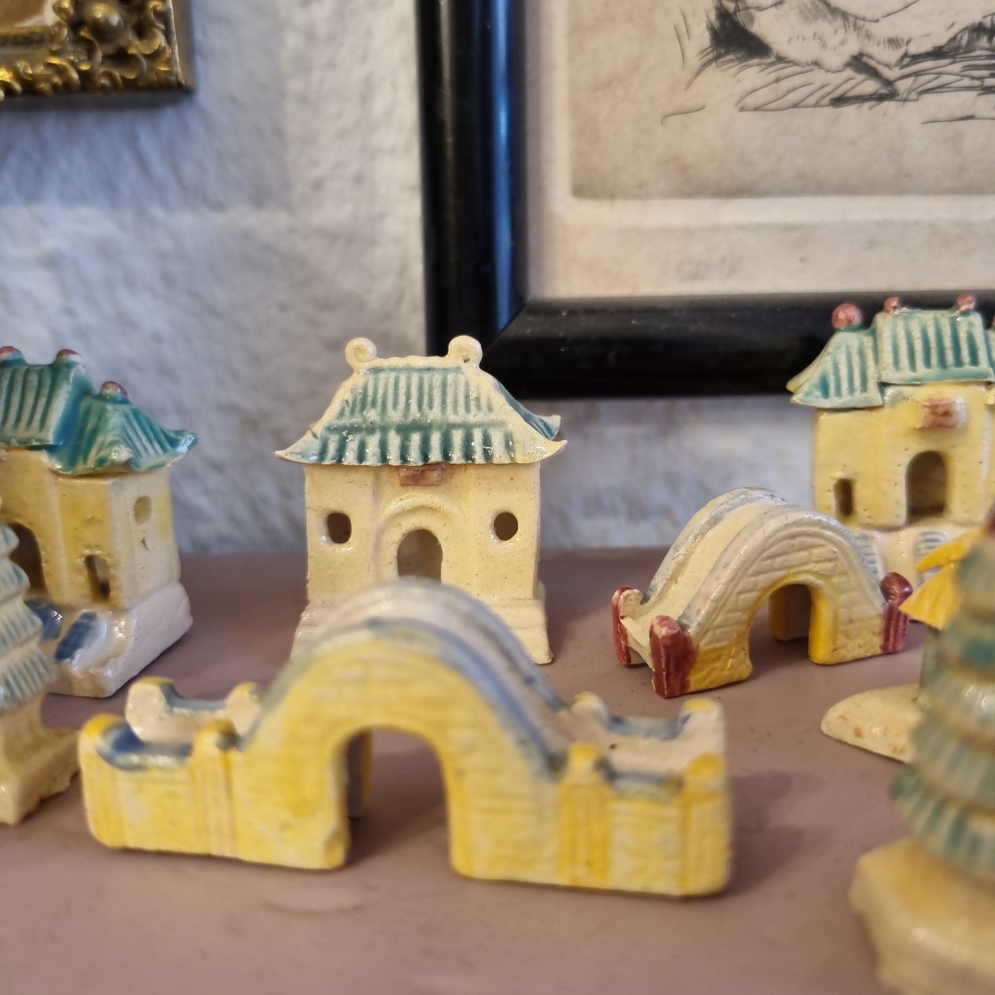 Mini Miniatur Keramik Stadt Asiatisch Chinesisch Vintage Antik handmade  Midcentury