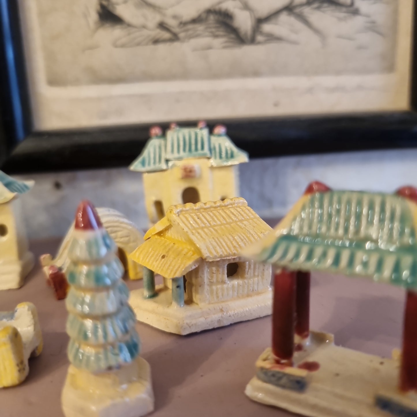 Mini Miniatur Keramik Stadt Asiatisch Chinesisch Vintage Antik handmade  Midcentury