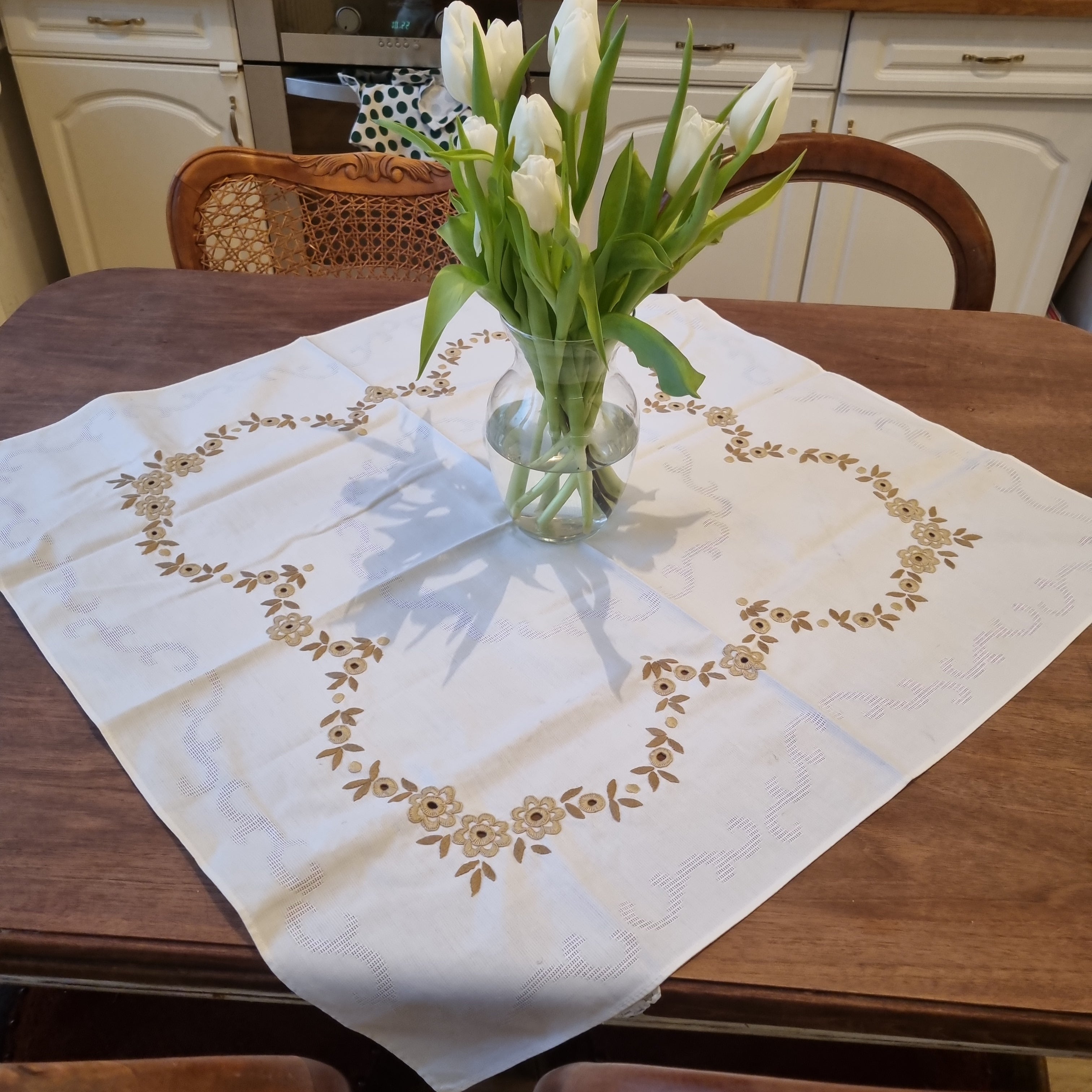 Vintage Mitteldecke Tischdecke Baumwolle Leinen 75x75cm 🤍
