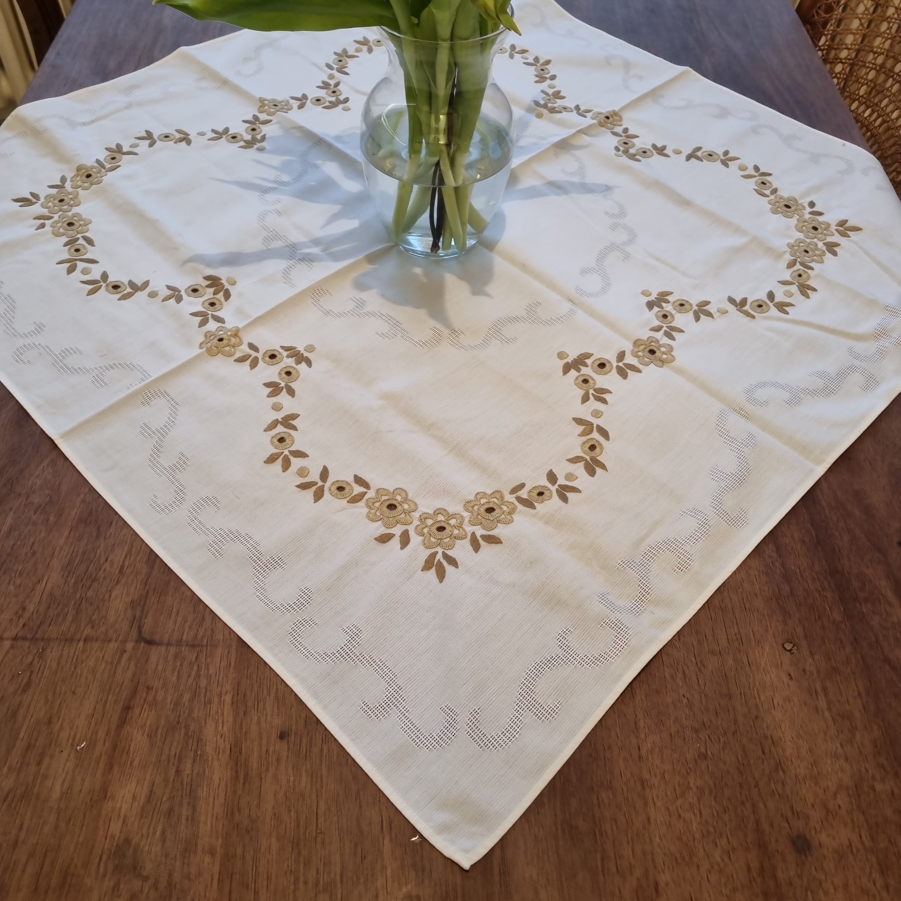 Vintage Mitteldecke Tischdecke Baumwolle Leinen 75x75cm 🤍