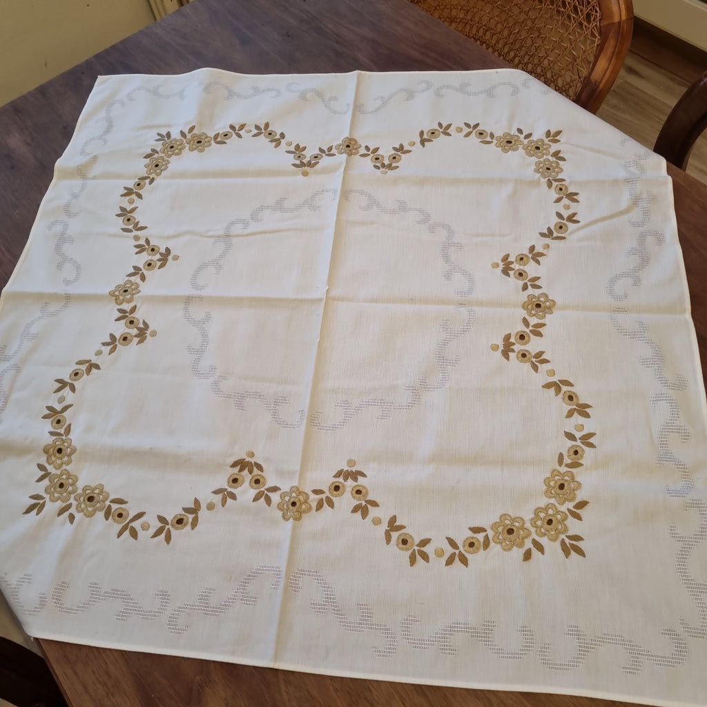 Vintage Mitteldecke Tischdecke Baumwolle Leinen 75x75cm 🤍