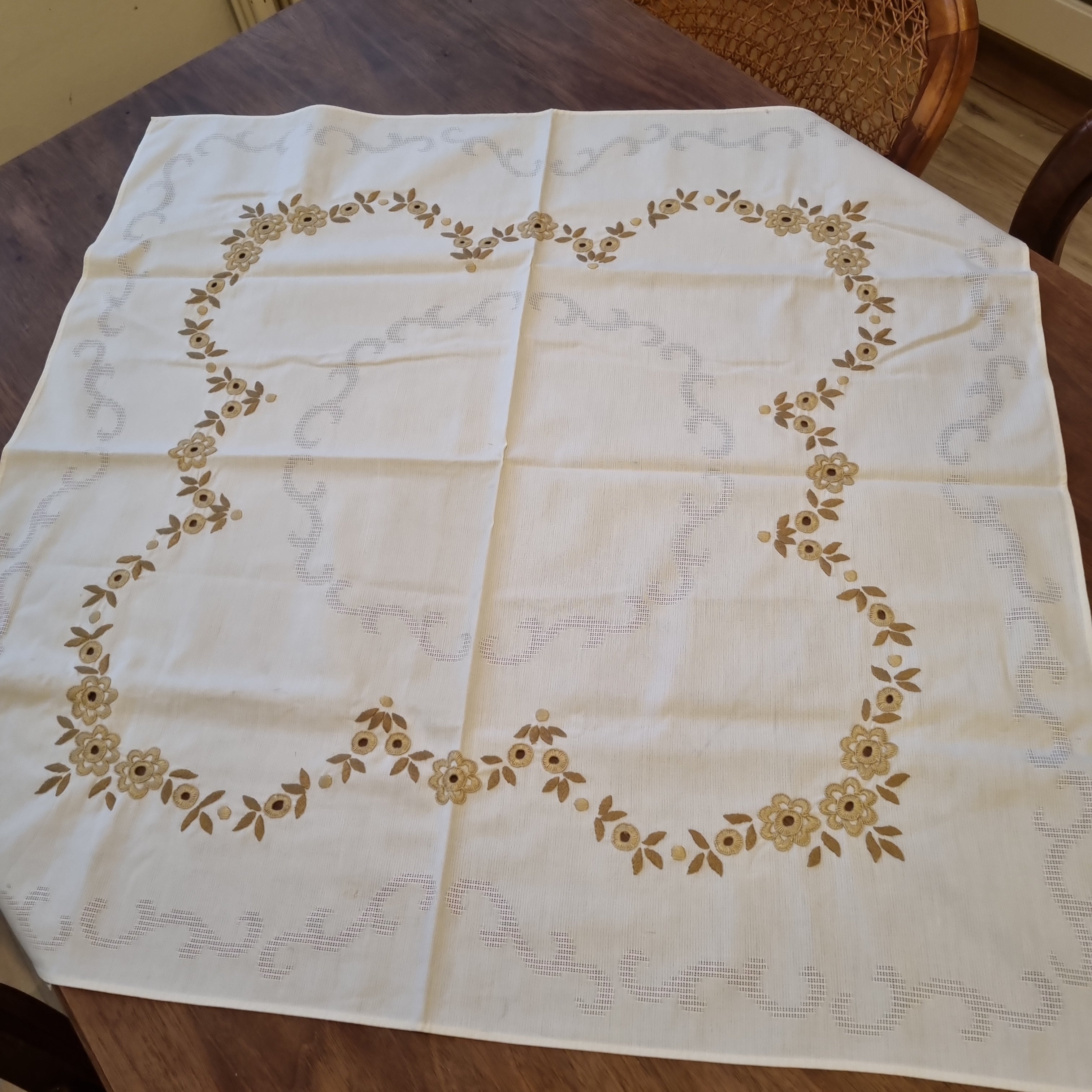 Vintage Mitteldecke Tischdecke Baumwolle Leinen 75x75cm 🤍