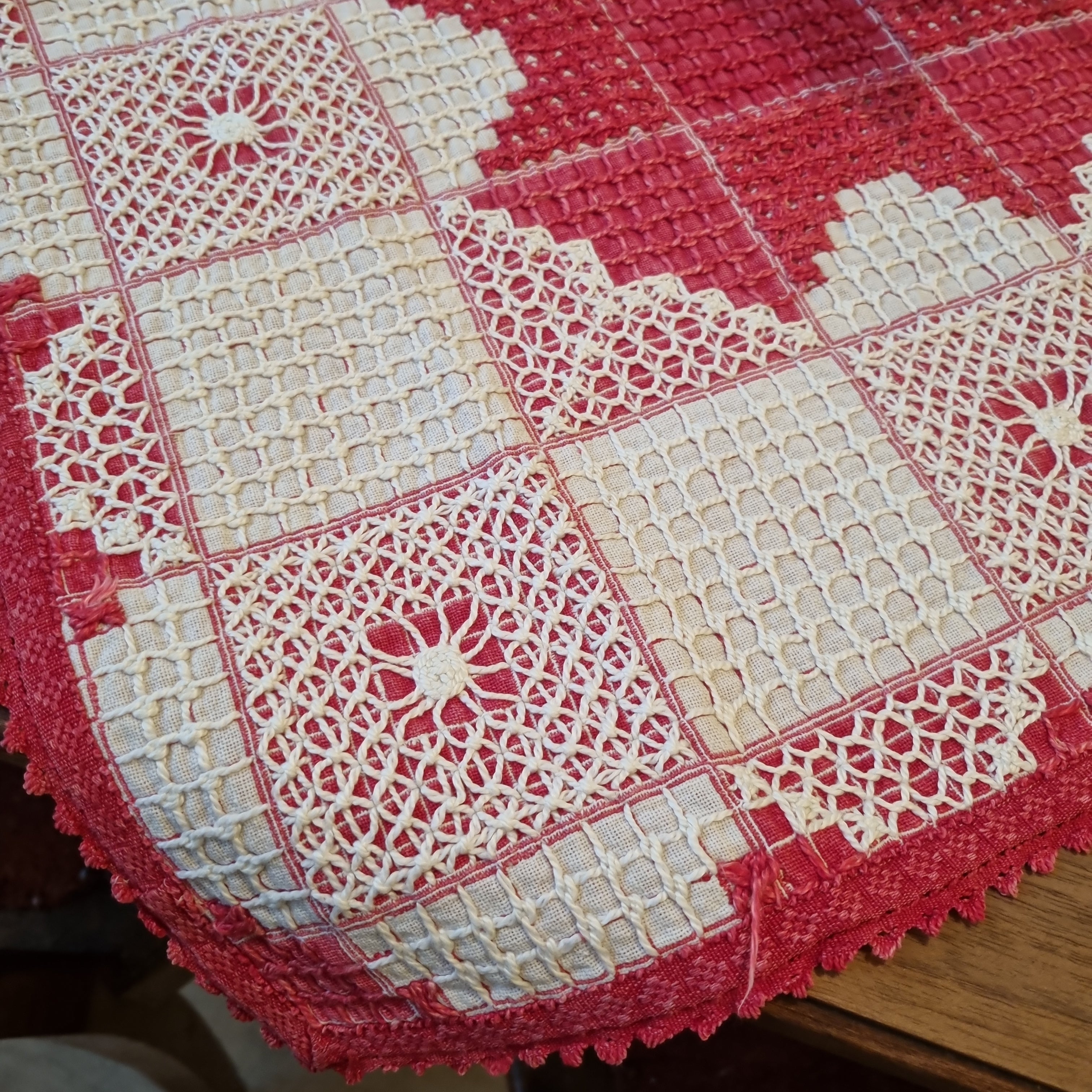 Antike Handgemachte Tischdecke Mitteldecke Baumwolle Leinen 70x70cm 🤍