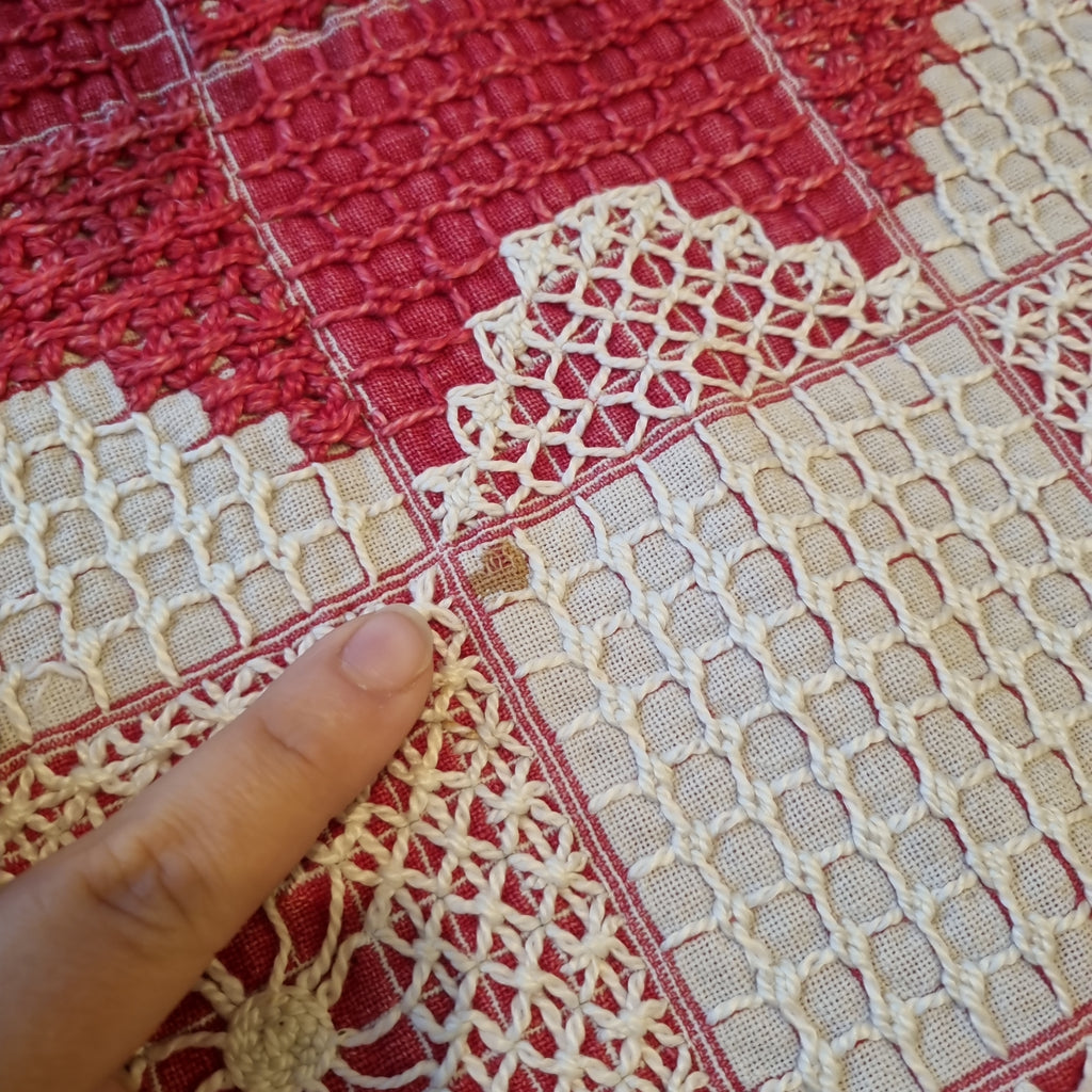 Antike Handgemachte Tischdecke Mitteldecke Baumwolle Leinen 70x70cm 🤍