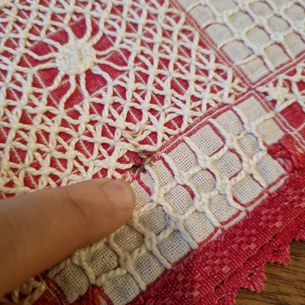 Antike Handgemachte Tischdecke Mitteldecke Baumwolle Leinen 70x70cm 🤍