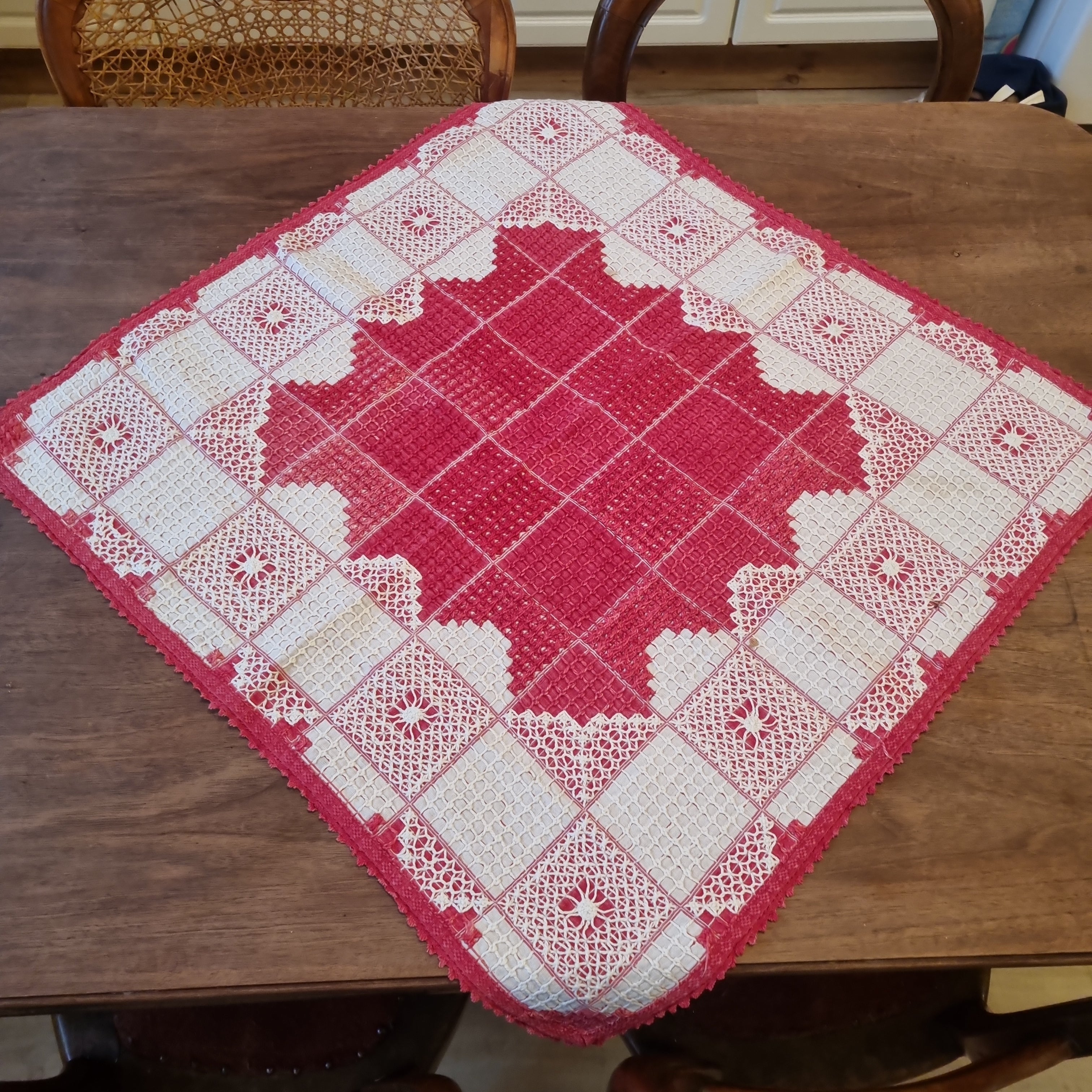 Antike Handgemachte Tischdecke Mitteldecke Baumwolle Leinen 70x70cm 🤍
