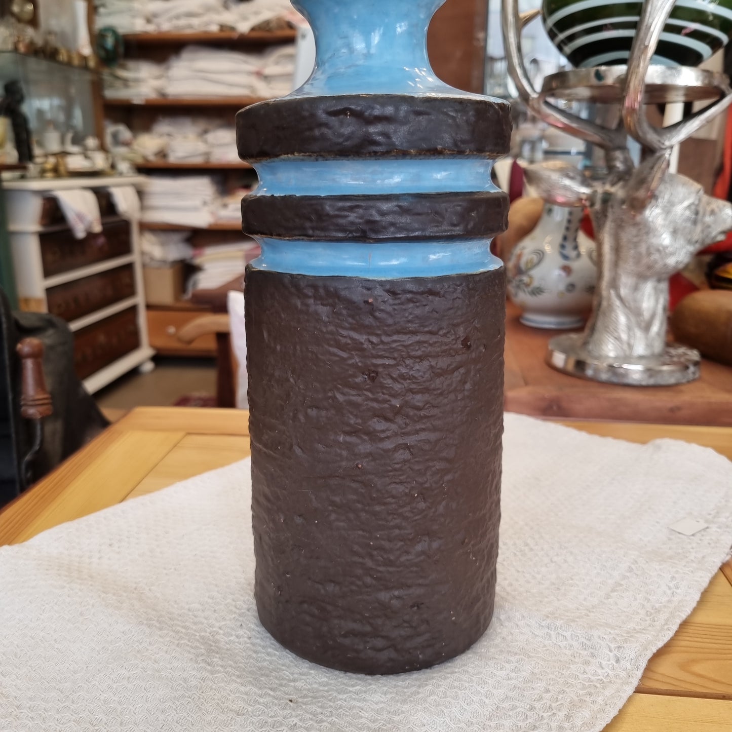 Retro Vase blau schwarz 70er Jahre Vintage Keramik alt und einzigartig