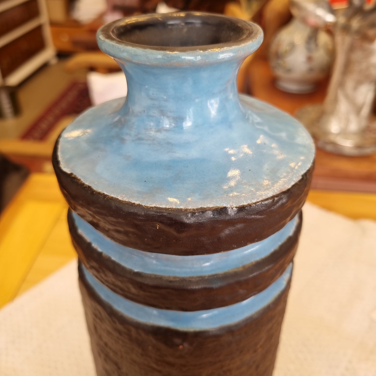 Retro Vase blau schwarz 70er Jahre Vintage Keramik alt und einzigartig