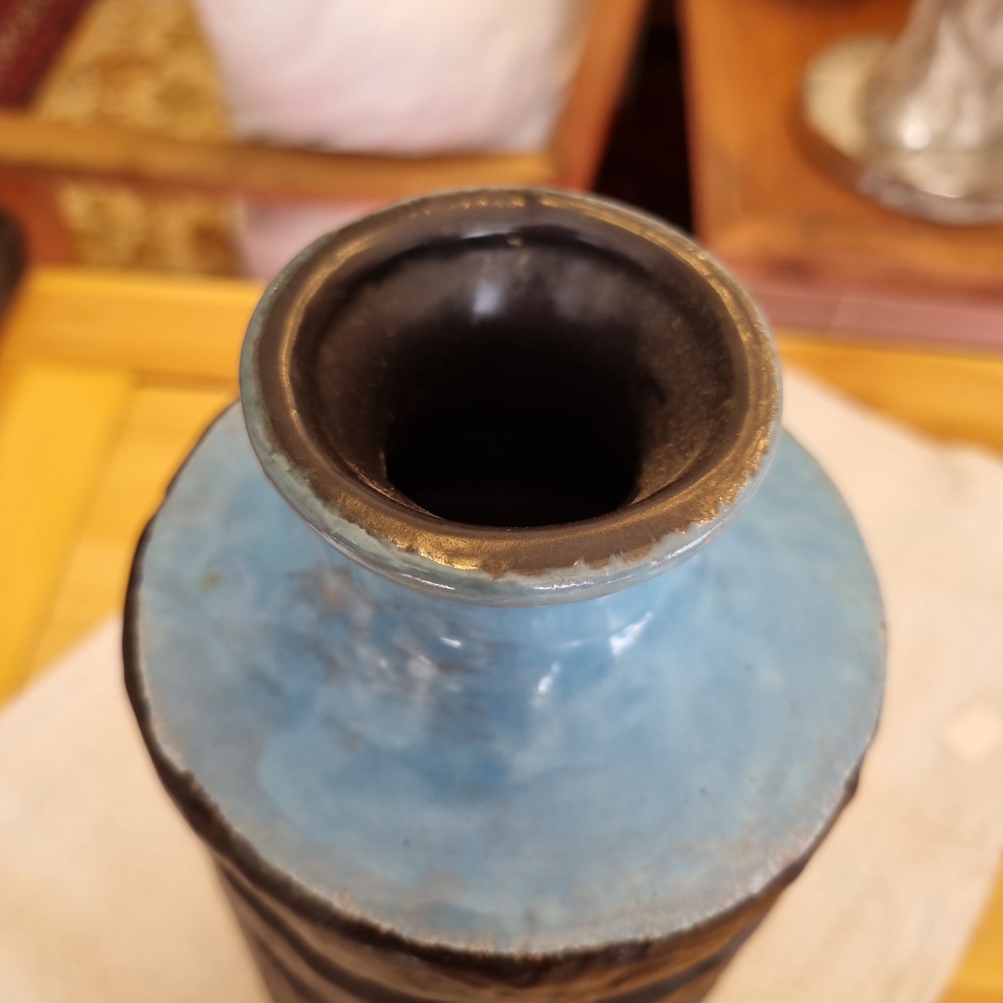 Retro Vase blau schwarz 70er Jahre Vintage Keramik alt und einzigartig