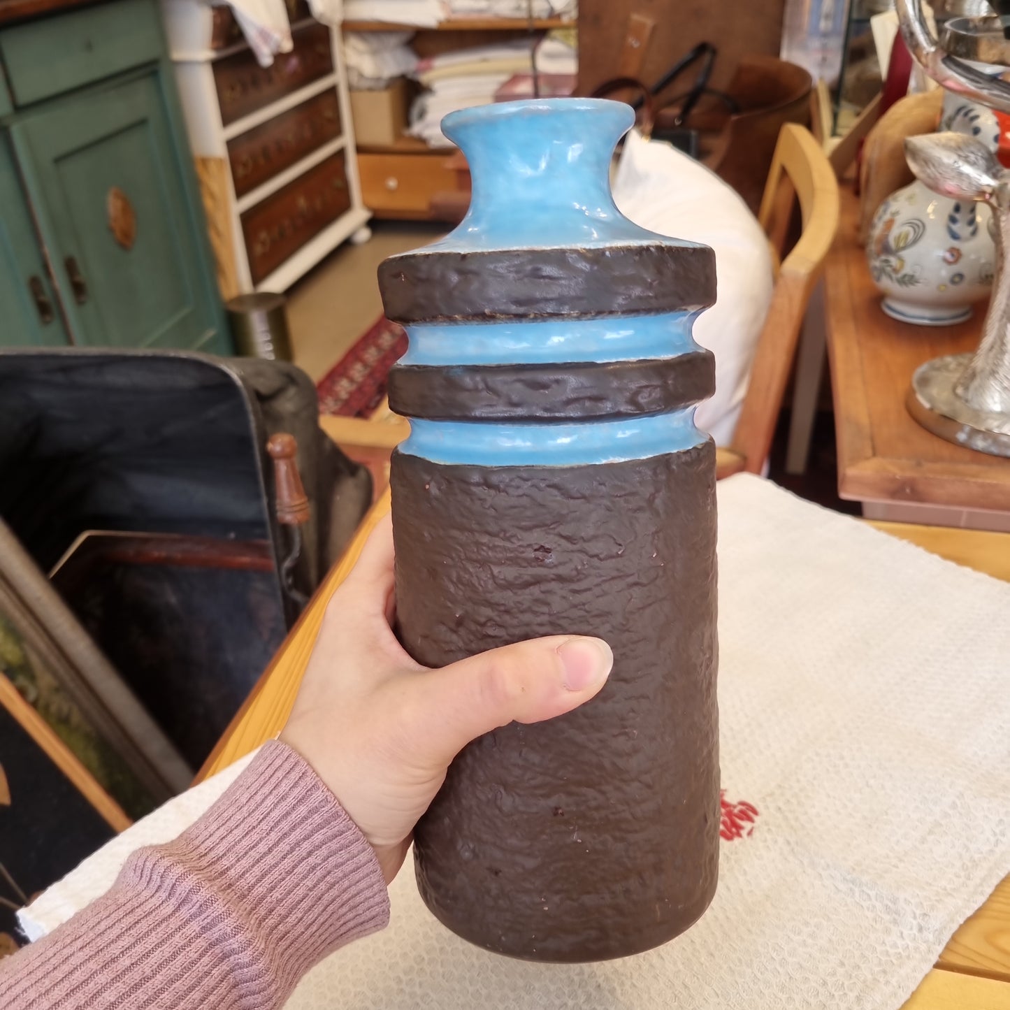 Retro Vase blau schwarz 70er Jahre Vintage Keramik alt und einzigartig