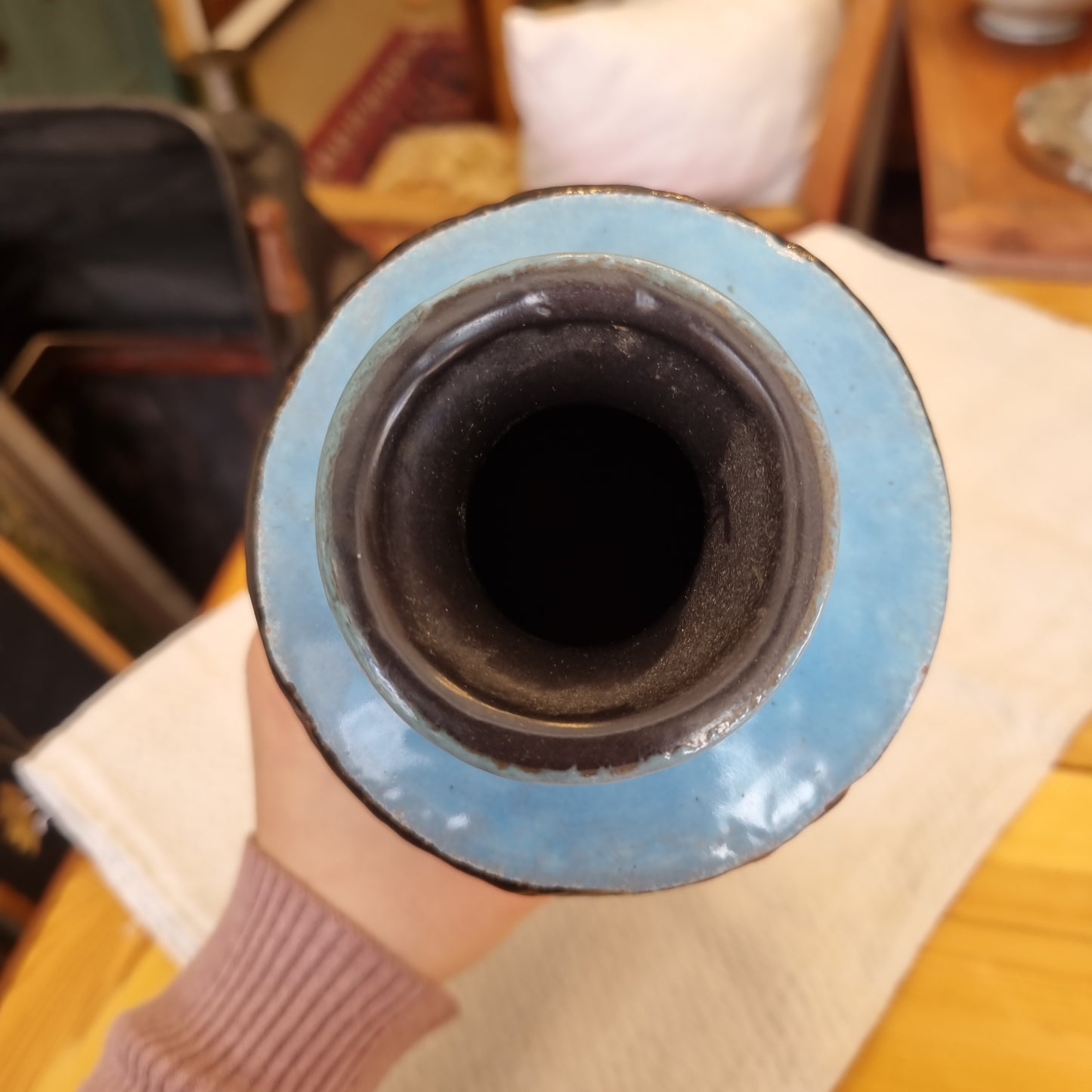 Retro Vase blau schwarz 70er Jahre Vintage Keramik alt und einzigartig