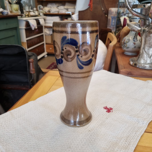 Antike Keramik Vase Bierkrug 70er Jahre blau braun mit Muster midcentury