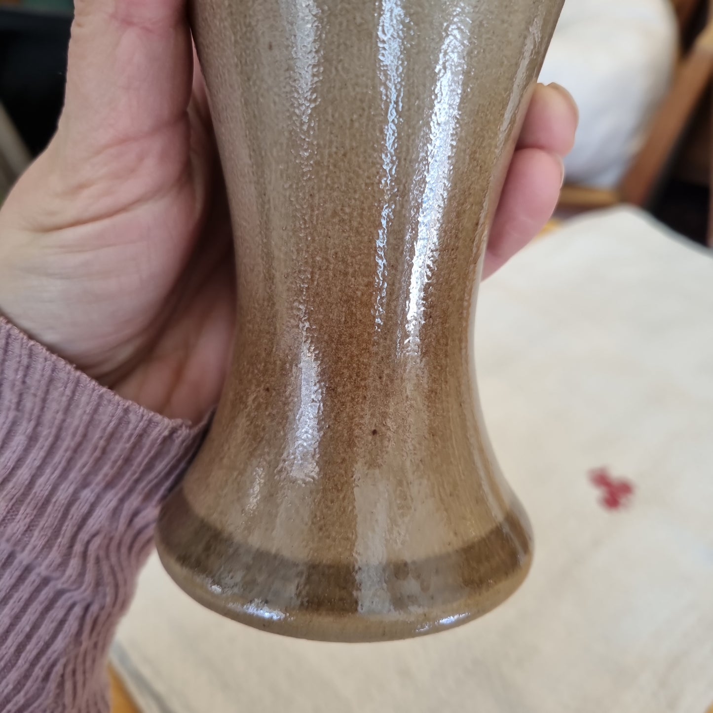 Antike Keramik Vase Bierkrug 70er Jahre blau braun mit Muster midcentury